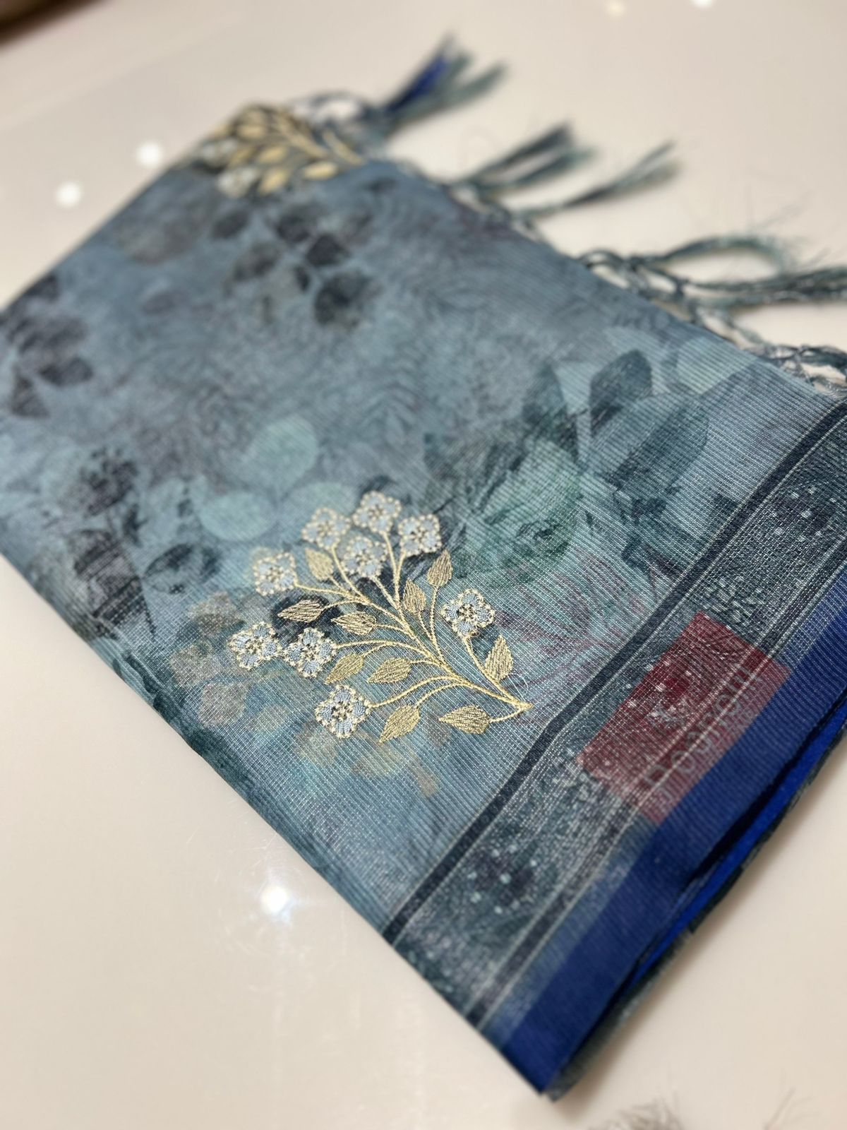 Net Cotta Saree-  Blue shade Search code 7237