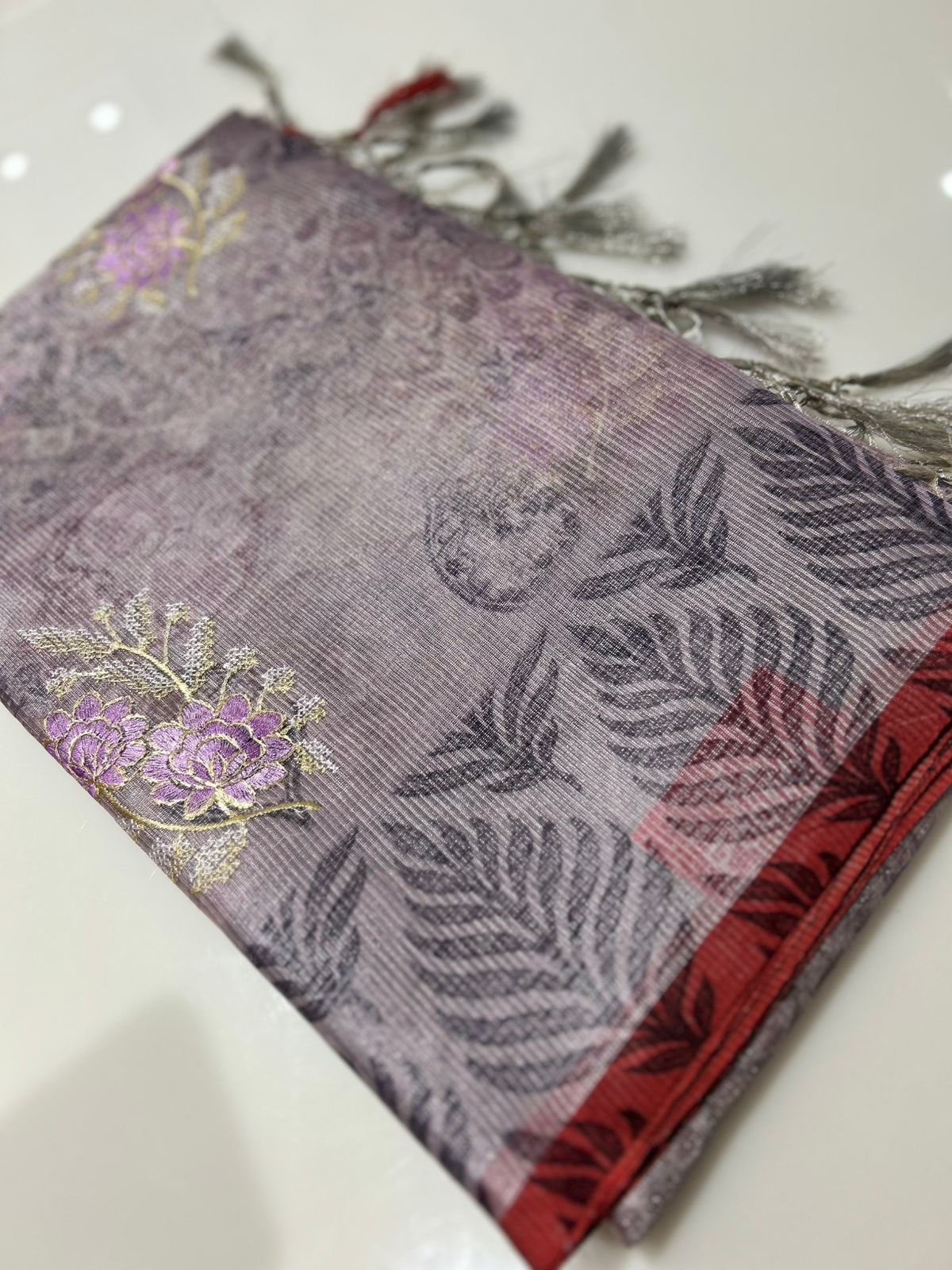 Net Cotta Saree-  Purple shade Search code 7240