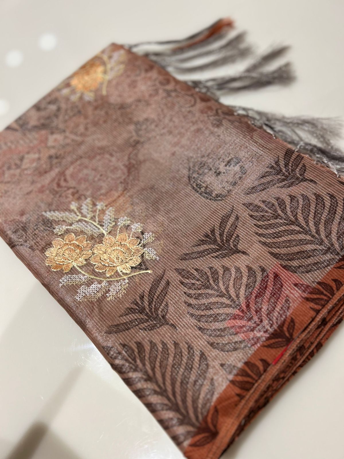 Net Cotta Saree-  Peach shade Search code 7239