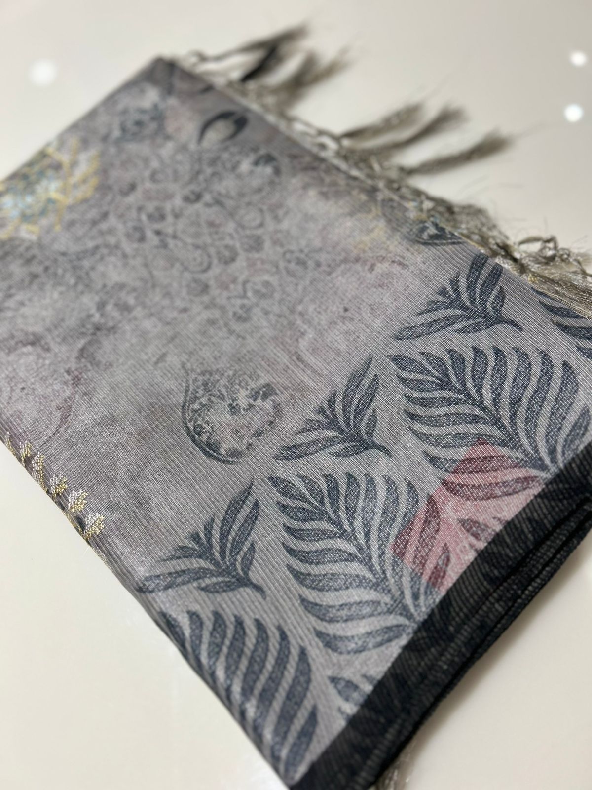 Net Cotta Saree-  Gray shade Search code 7241