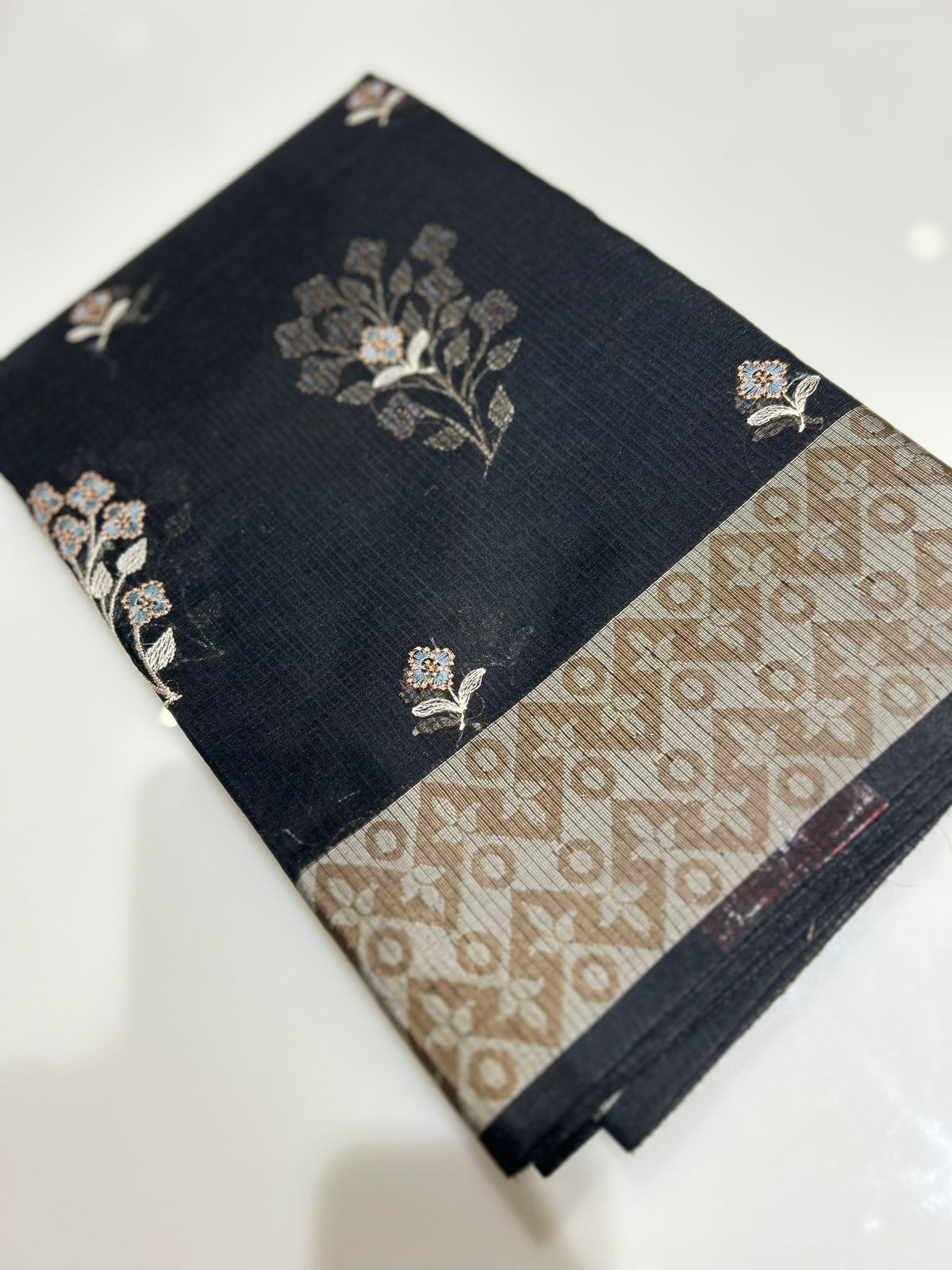 Net Cotta Saree- Black shade Search code 7202