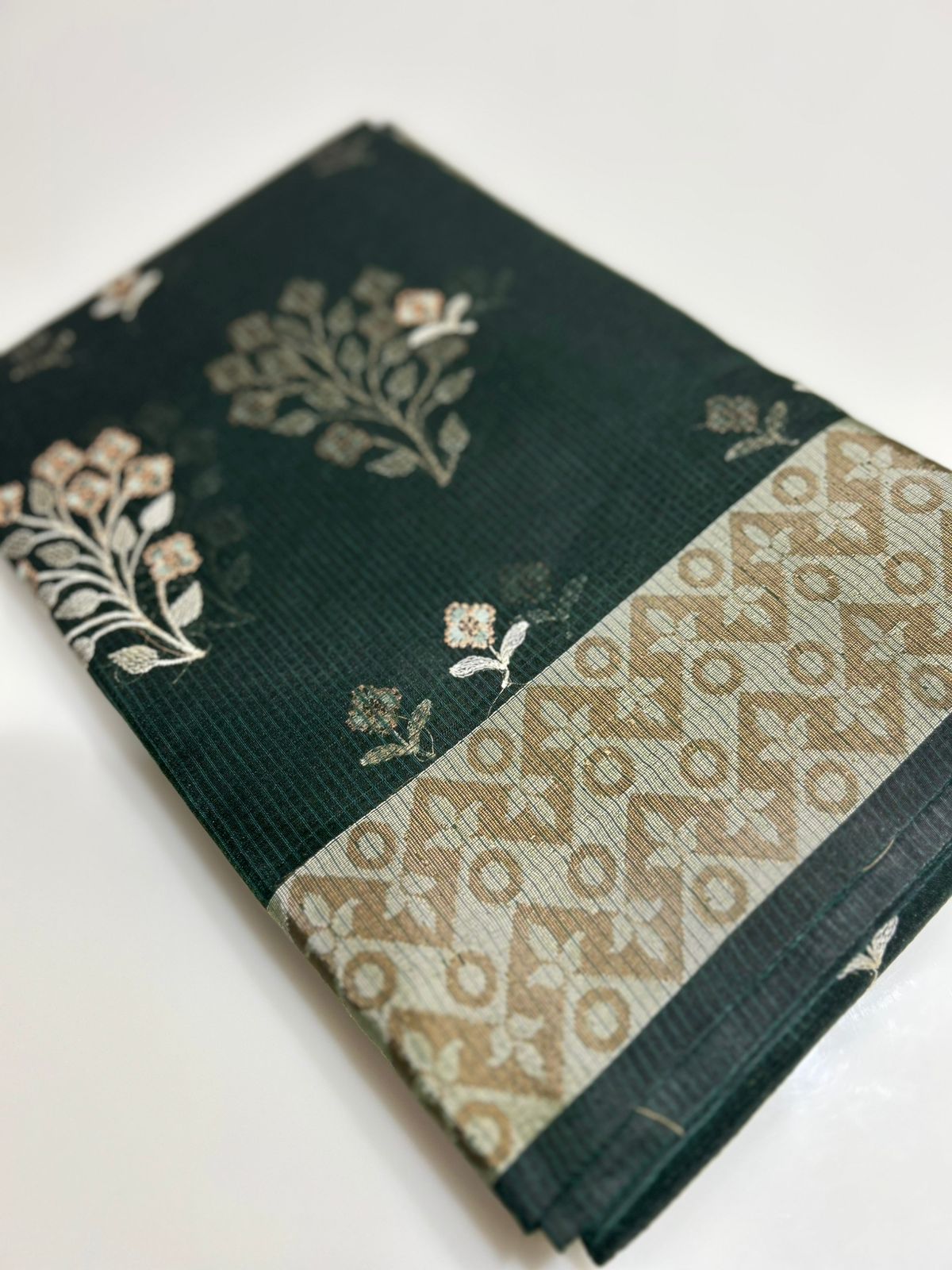 Net Cotta Saree- Green  shade Search code 7201