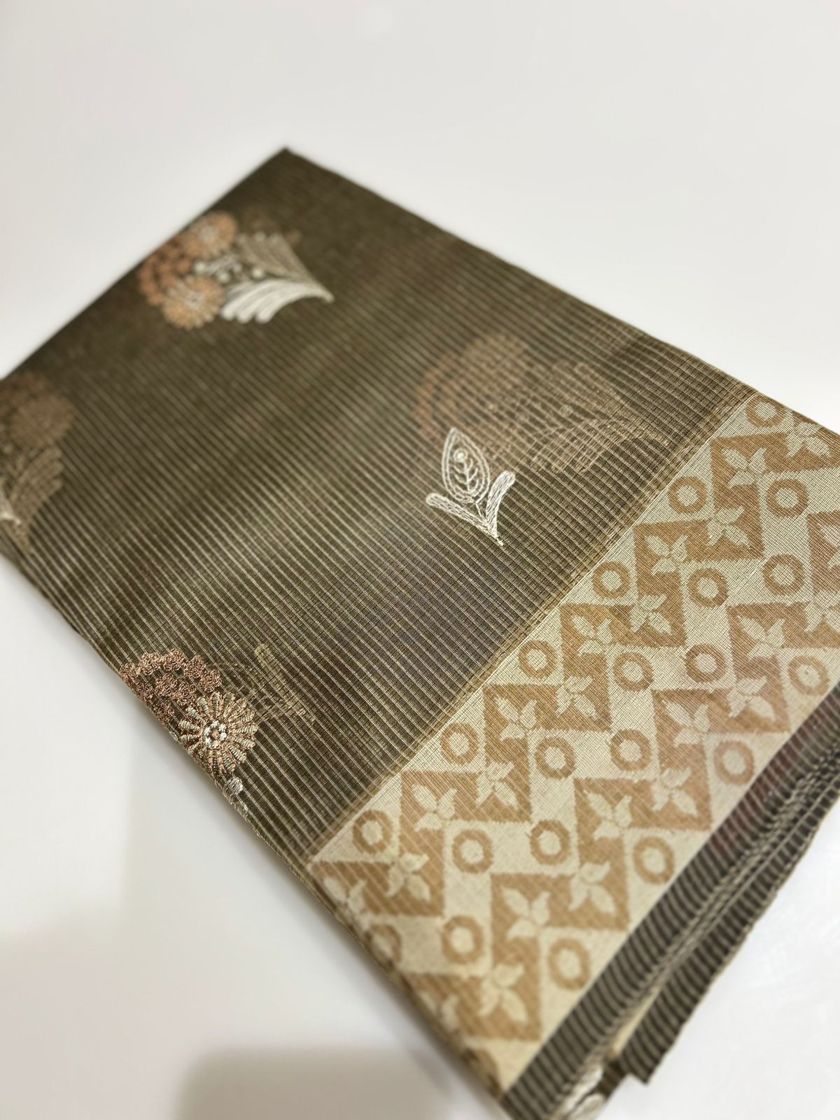 Net Cotta Saree- Dusty biscuit shade Search code 7203