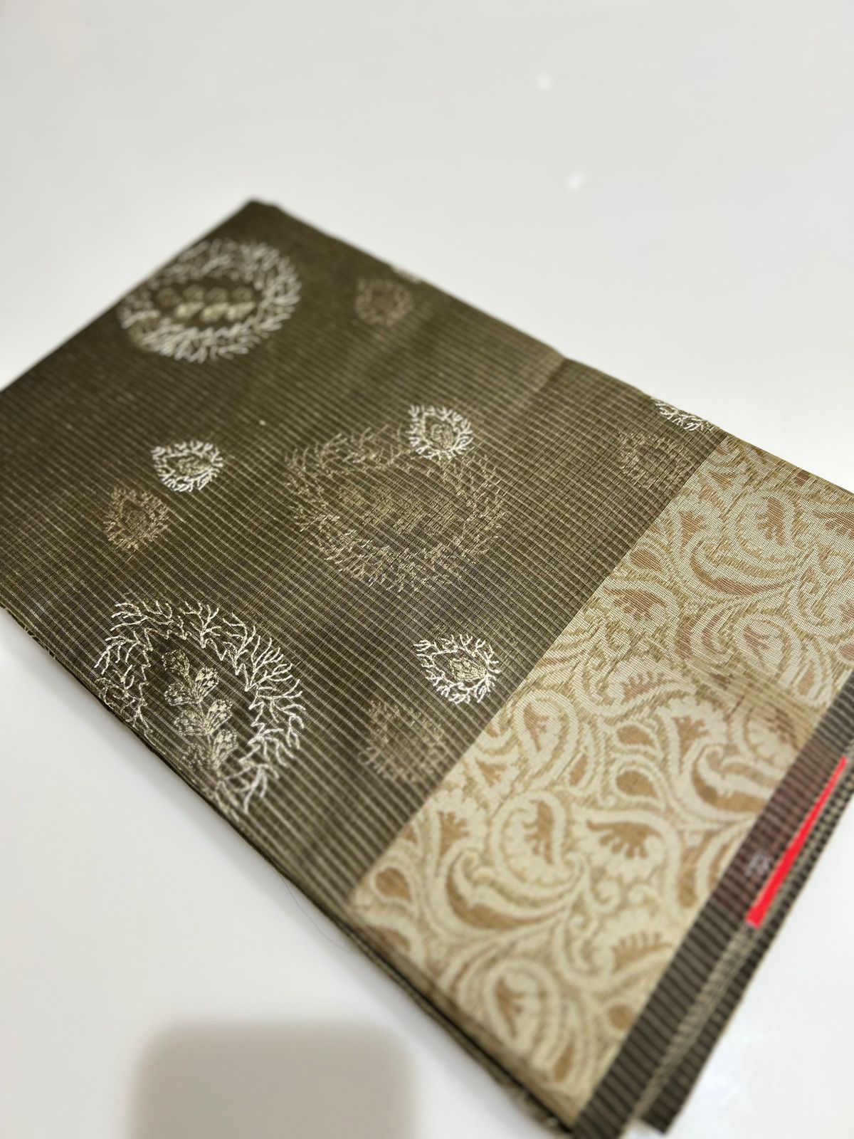 Net Cotta Saree- Dusty green shade Search code 7206