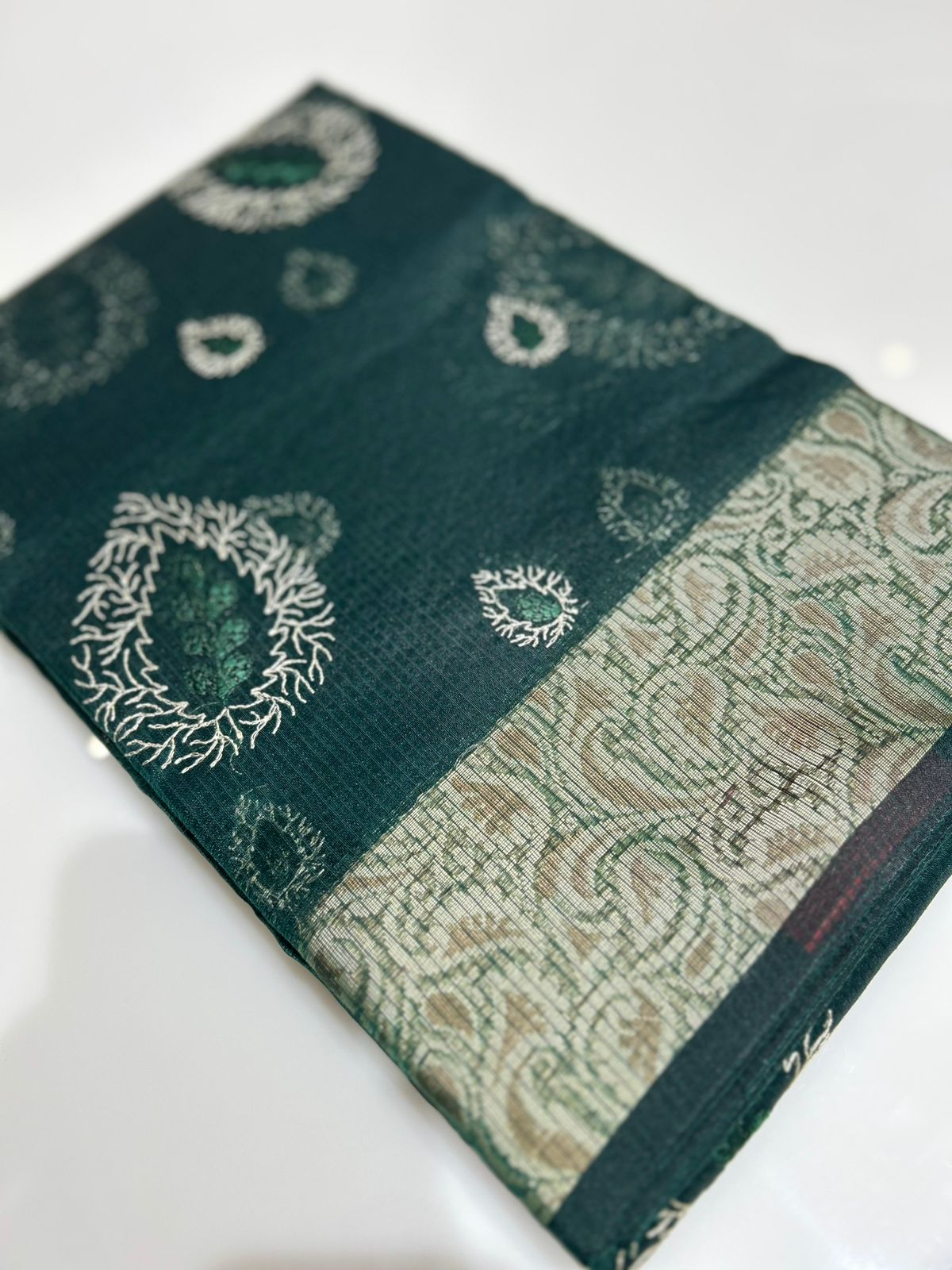 Net Cotta Saree-Till green shade Search code 7207