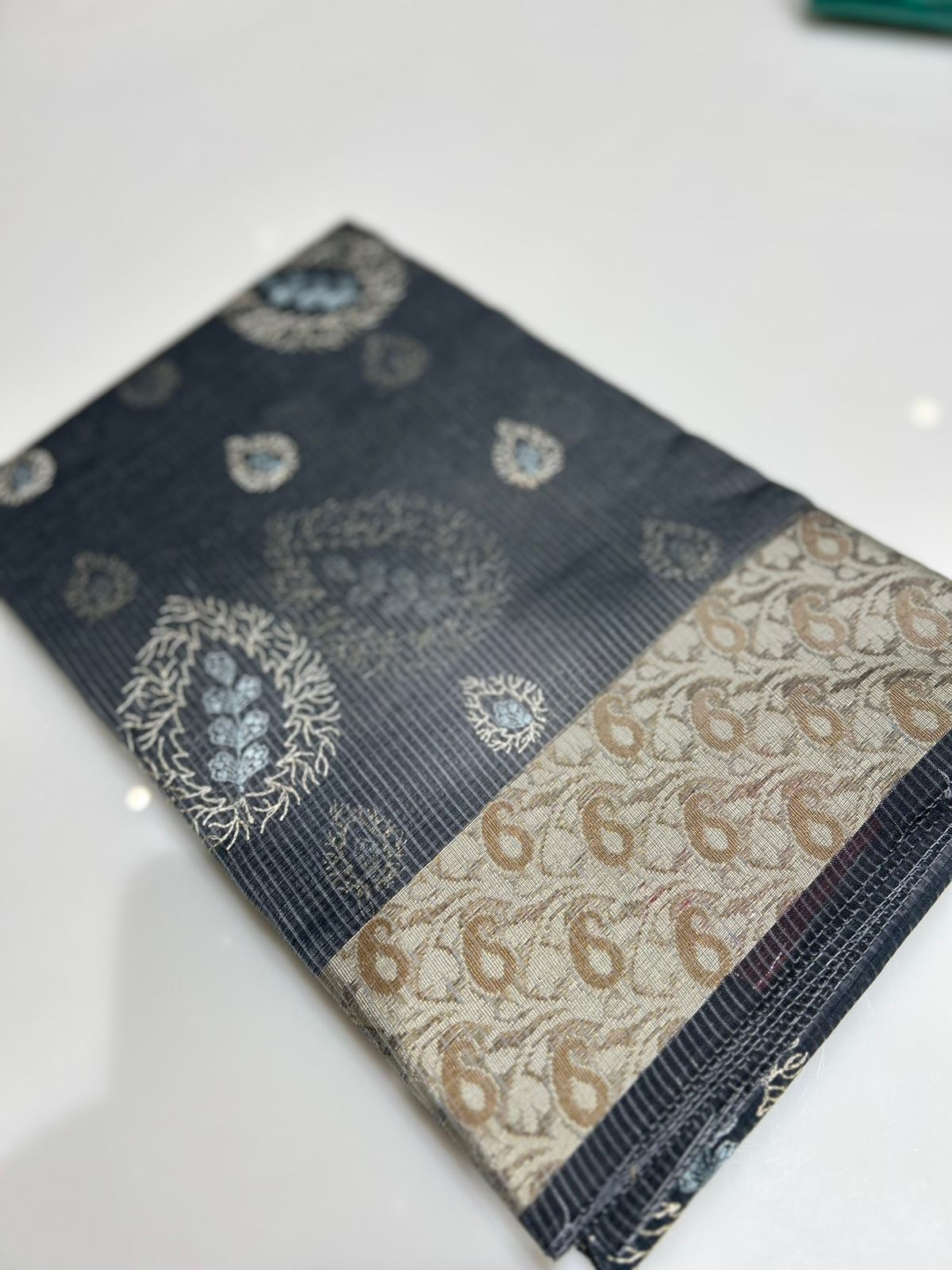 Net Cotta Saree- Gray  shade Search code 7208