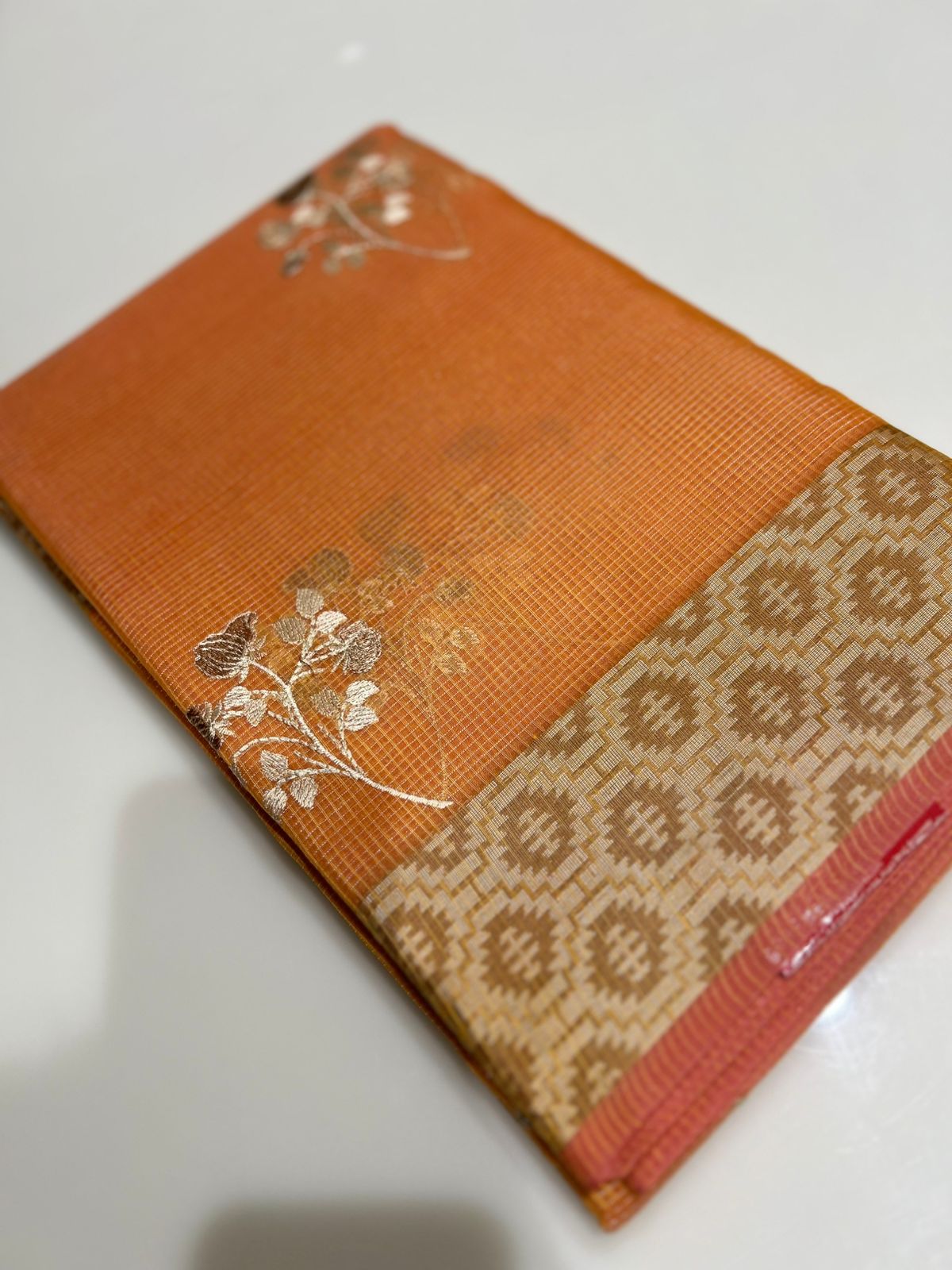 Net Cotta Saree- Orange shade Search code 7209