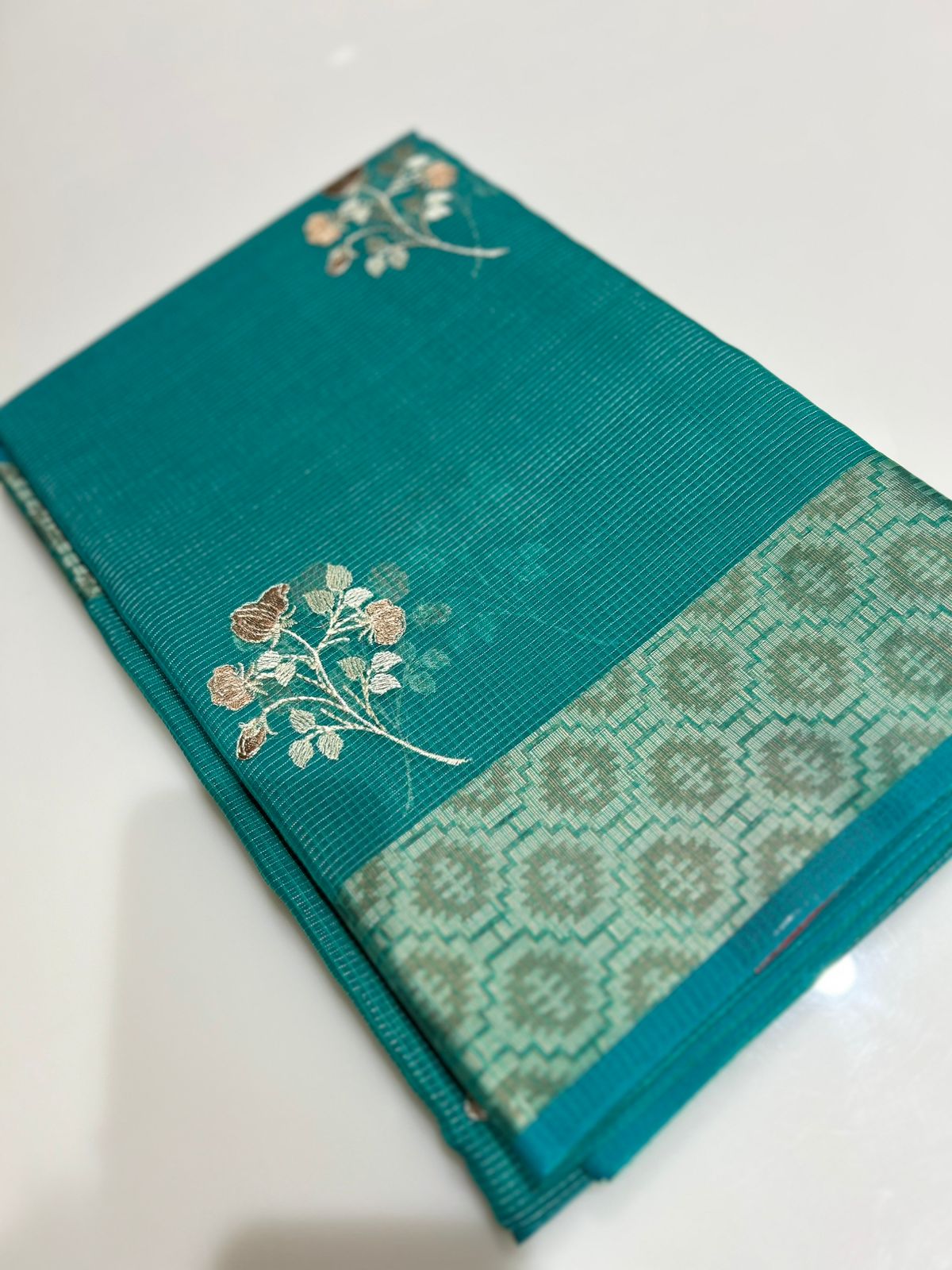 Net Cotta Saree- Sky blue shade Search code 7212