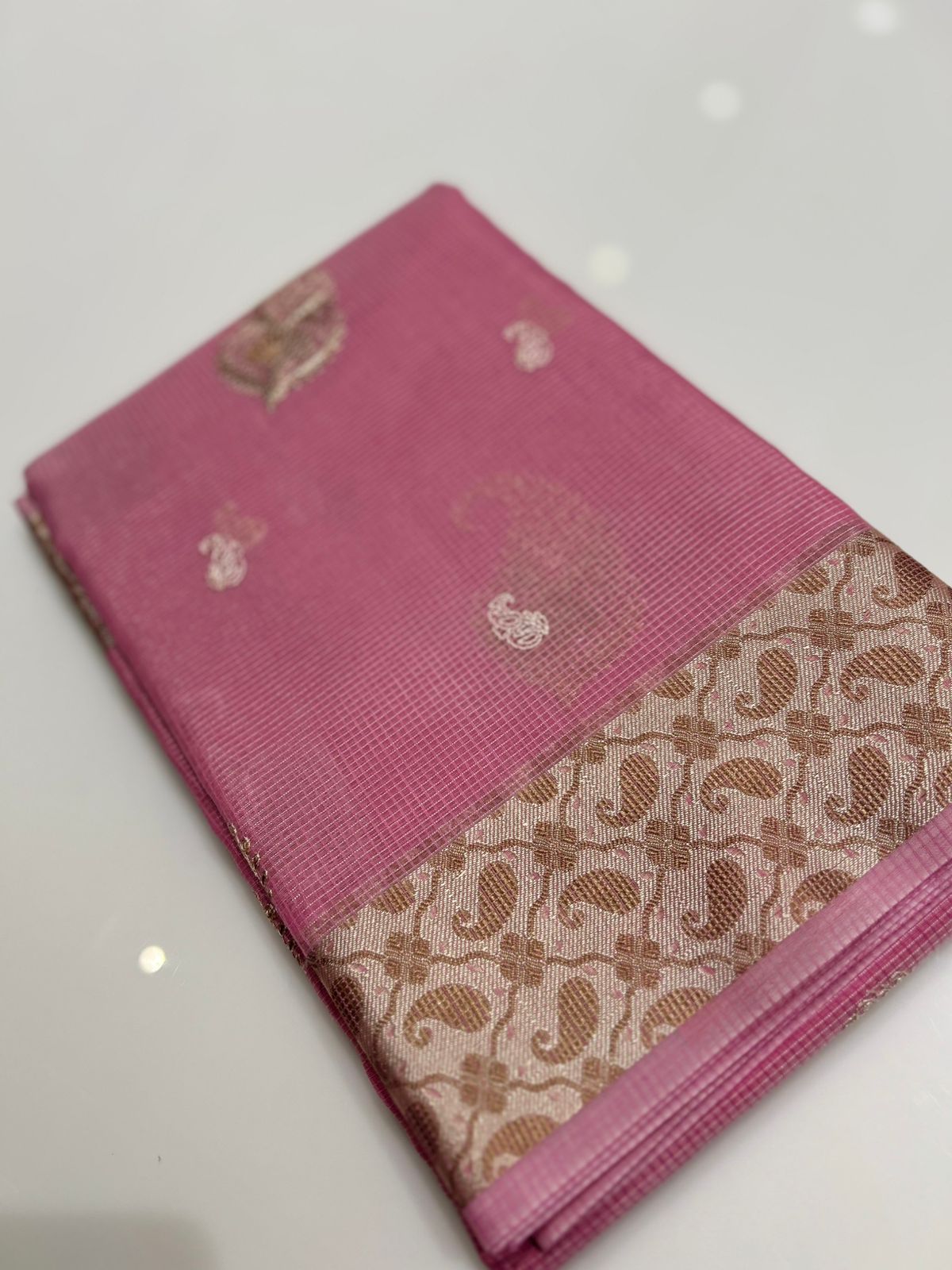 Net Cotta Saree- Pink shade Search code 7217