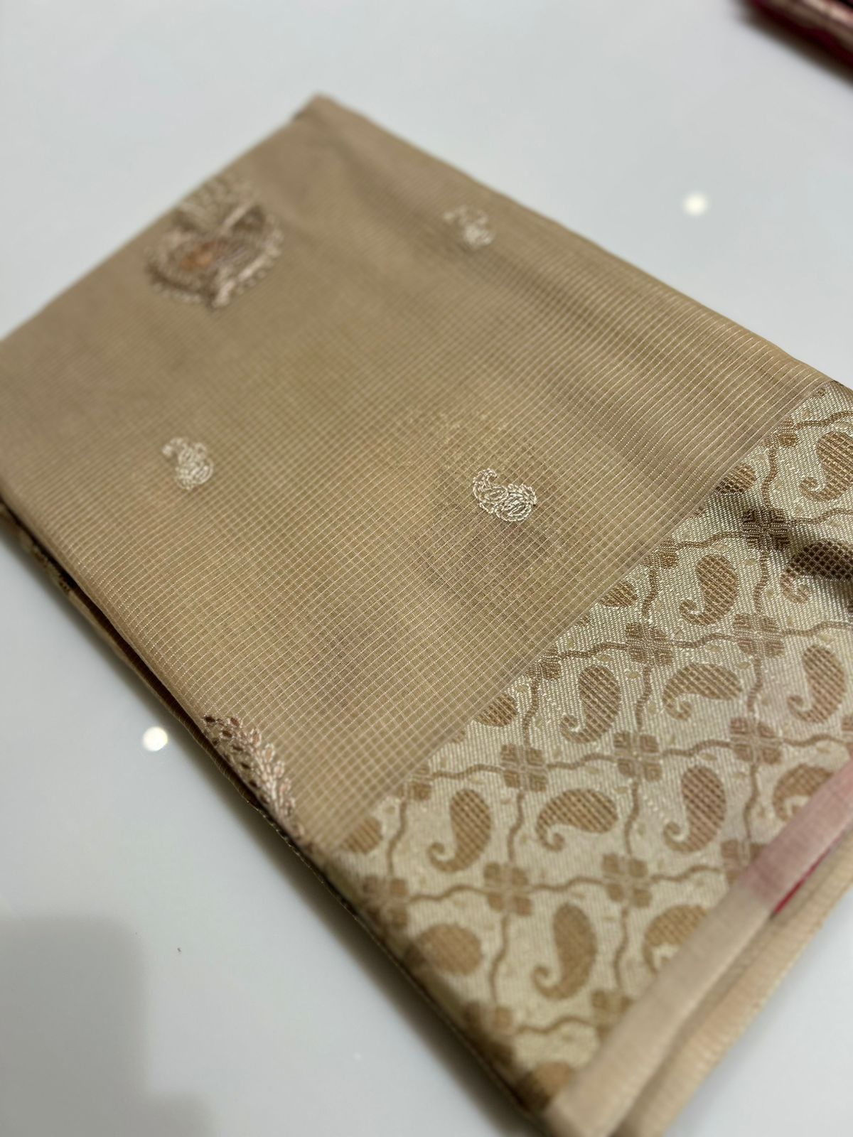 Net Cotta Saree- Cream shade Search code 7215