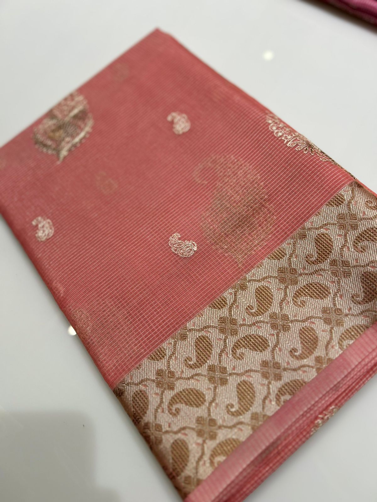 Net Cotta Saree- Peach shade Search code 7216