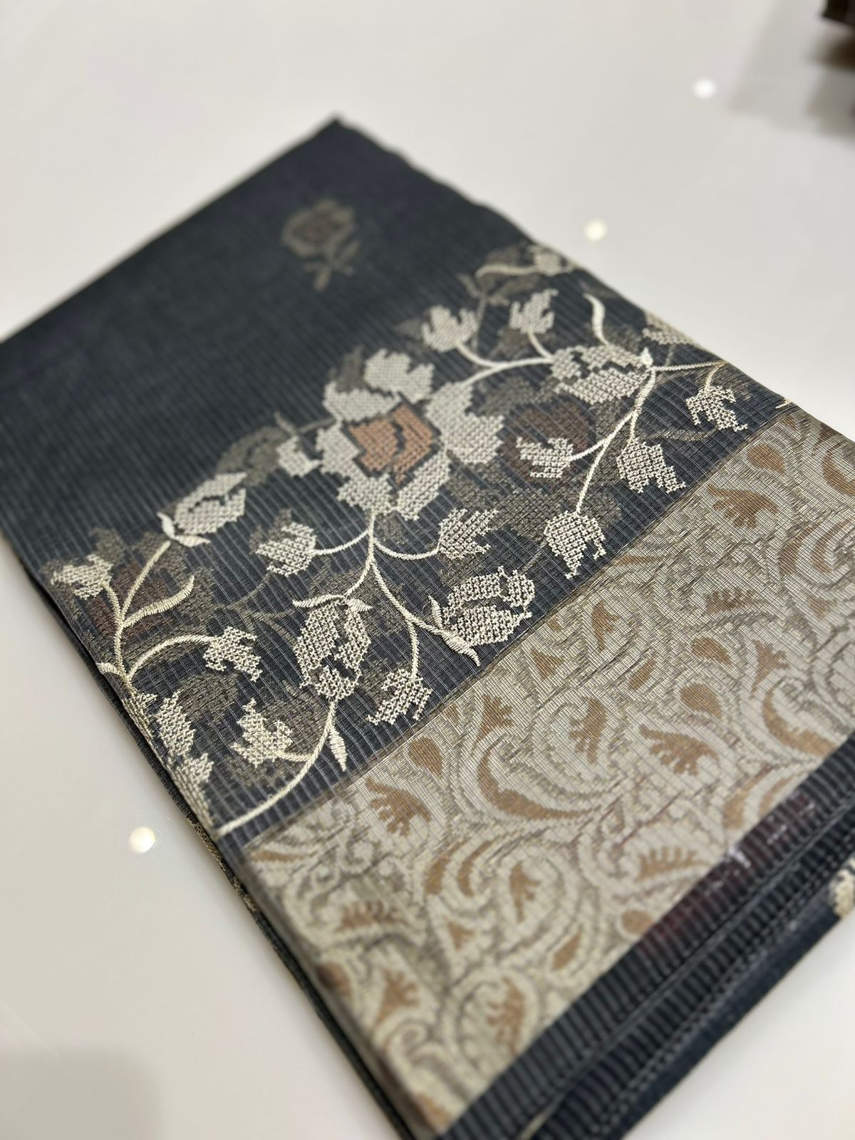 Net Cotta Saree- Gray shade Search code 7218