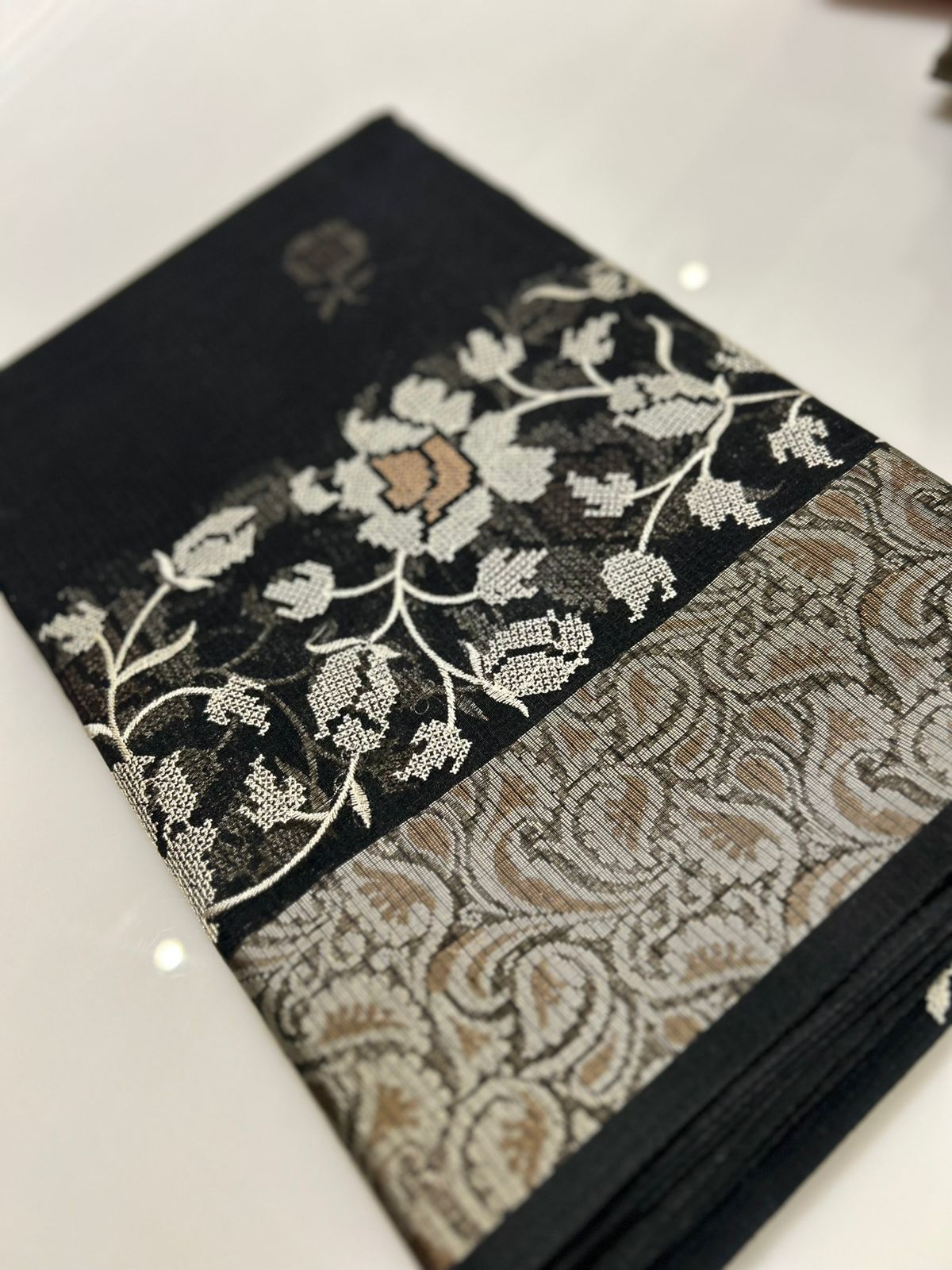 Net Cotta Saree- Black shade Search code 7222