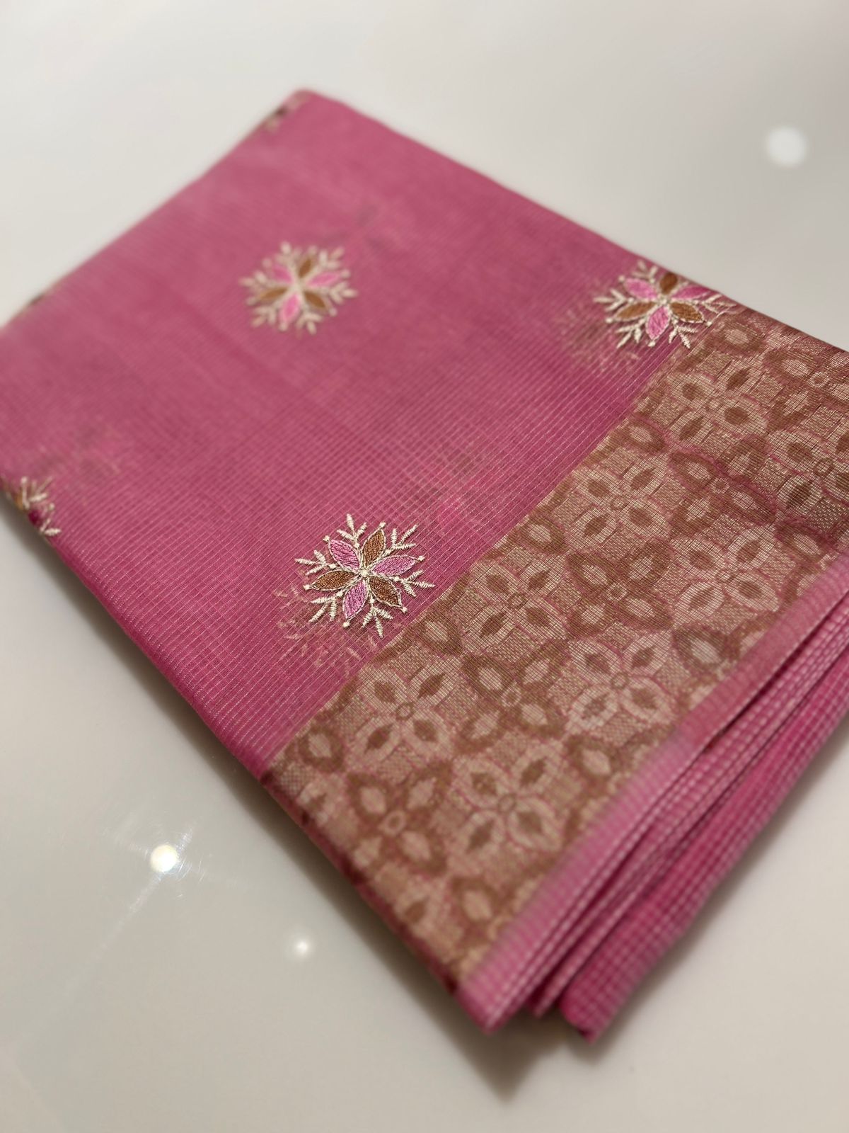 Net Cotta Saree- Pink shade Search code 7226