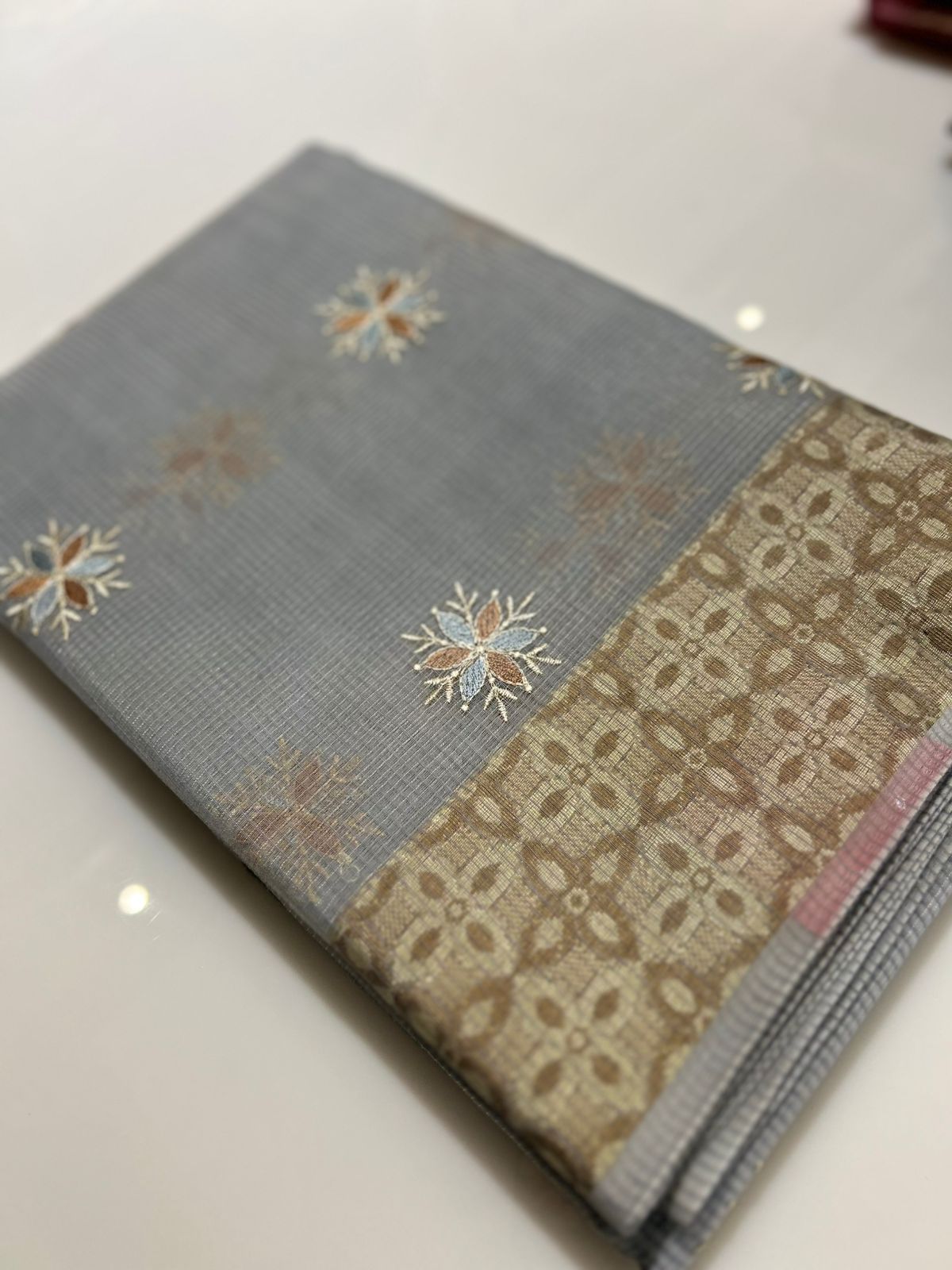 Net Cotta Saree- Gray shade Search code 7225