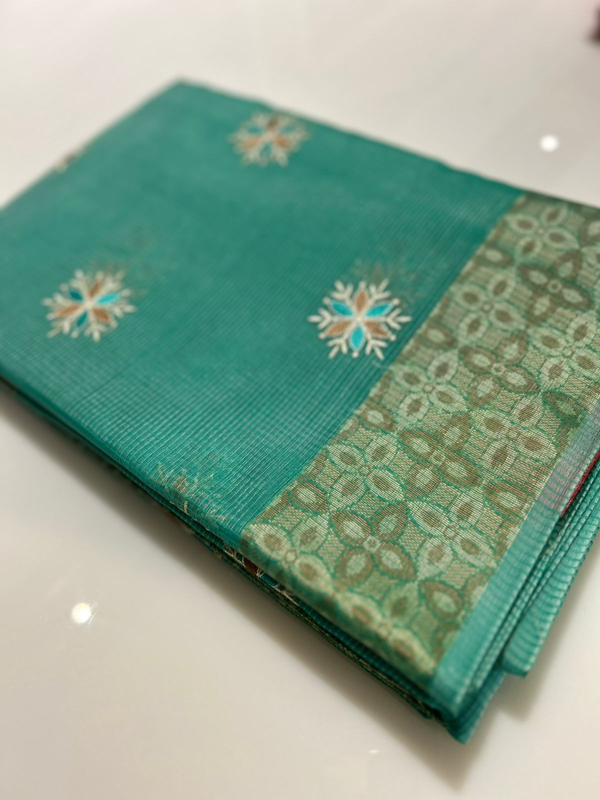 Net Cotta Saree- Ocean blue shade Search code 7227