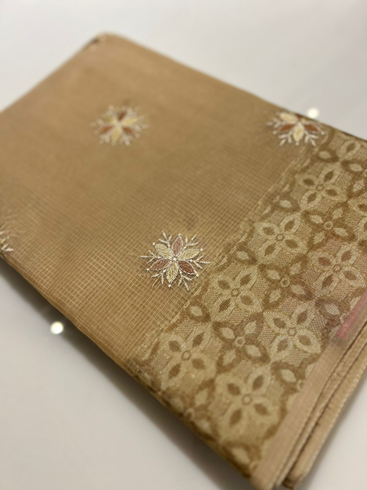 Net Cotta Saree- Chiku shade Search code 7228