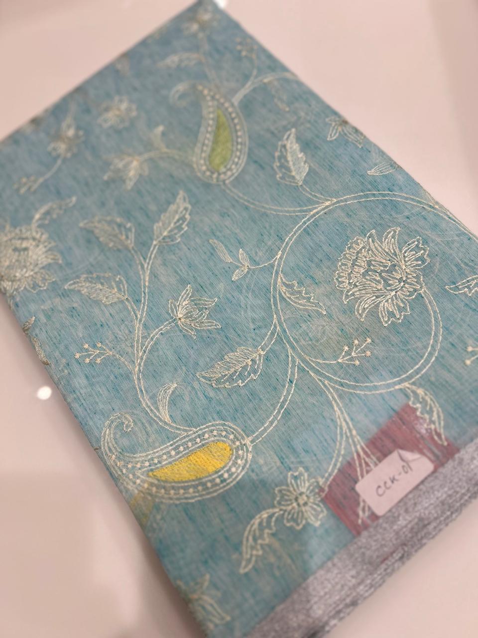 Net Cotta Saree-  Blue shade Search code 7246