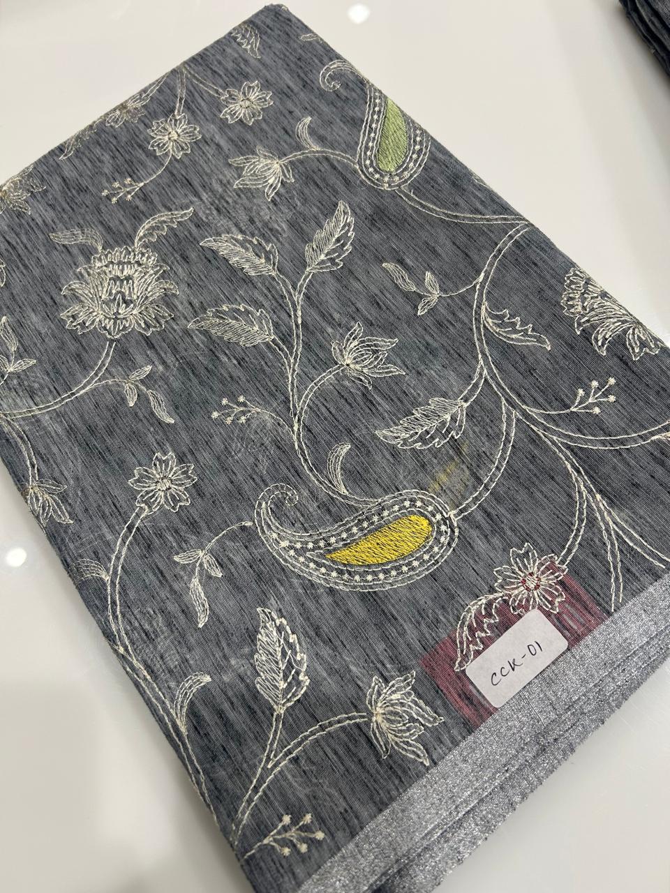 Net Cotta Saree-  Gray shade Search code 7245