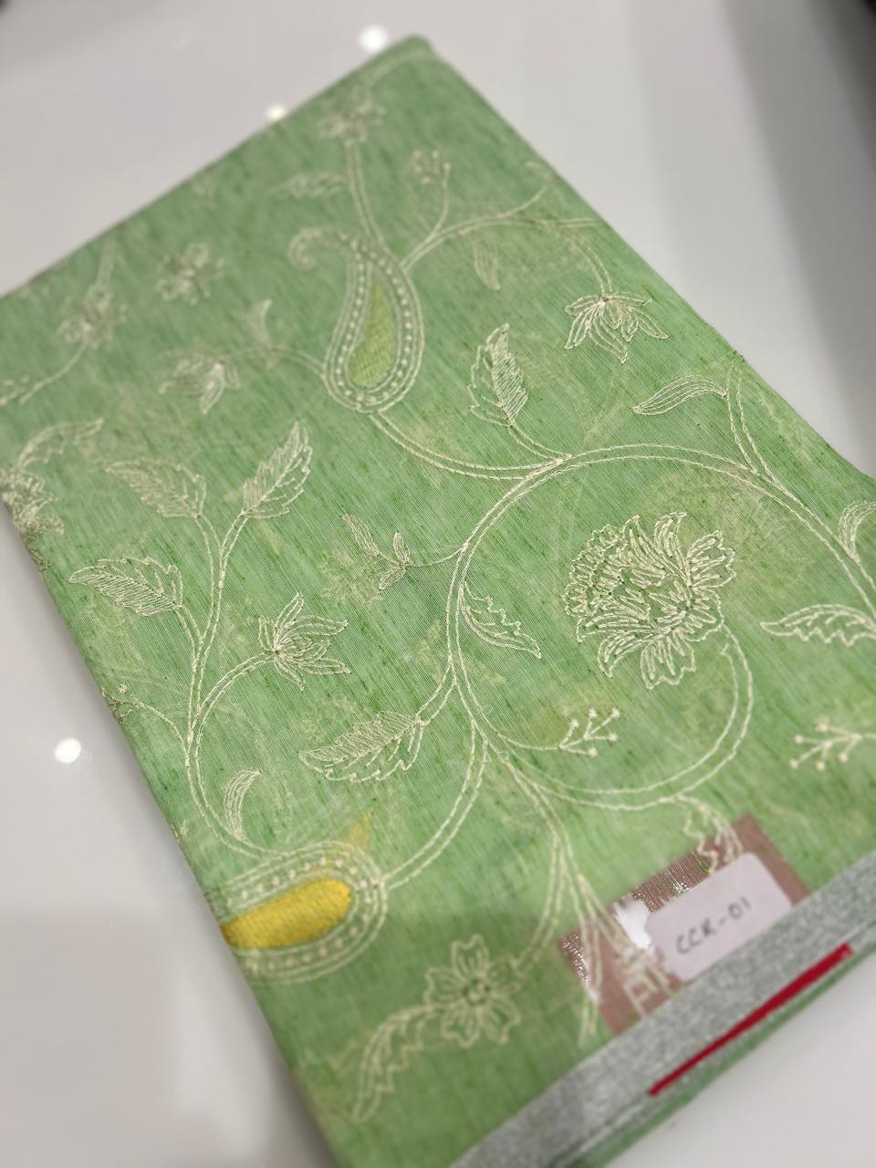 Net Cotta Saree-  Green shade Search code 7247