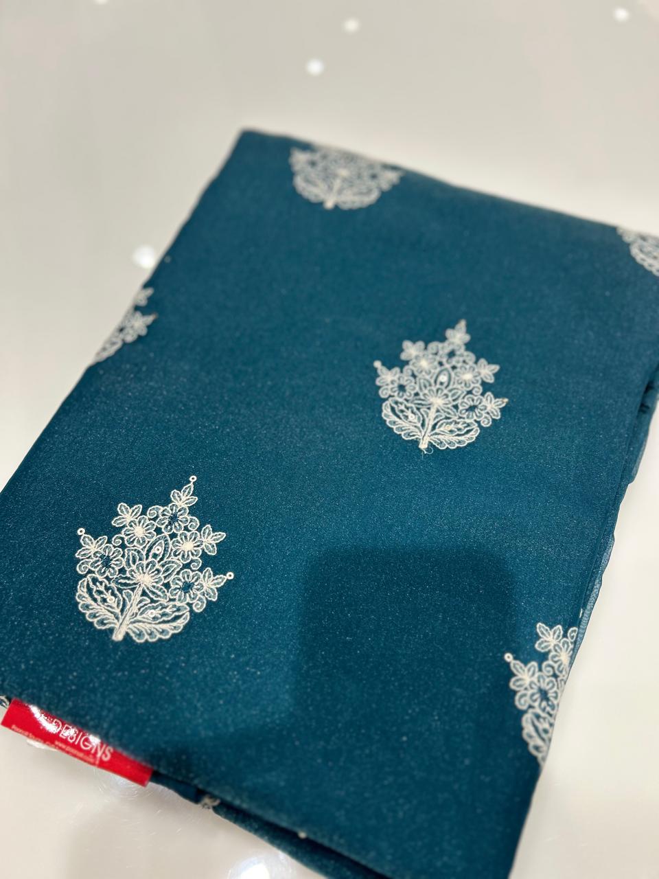 UNSTITCHED SALWAR  SUIT SET -Torques blue shade Search code 7754