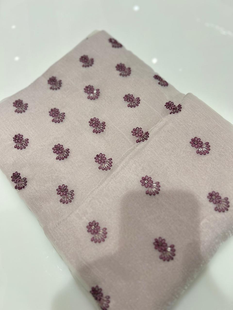 UNSTITCHED SALWAR  SUIT SET -Off white to Pink shade Search code 7761