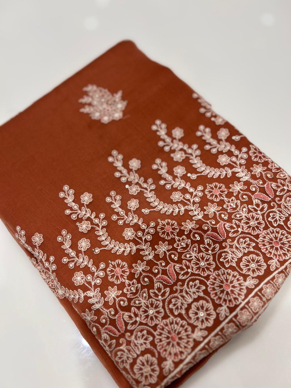 UNSTITCHED SALWAR  SUIT SET - Burn orange shade Search code 7788