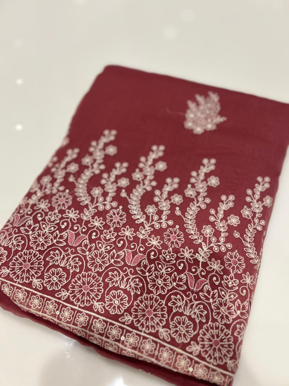 UNSTITCHED SALWAR  SUIT SET - Brick shade Search code 7786