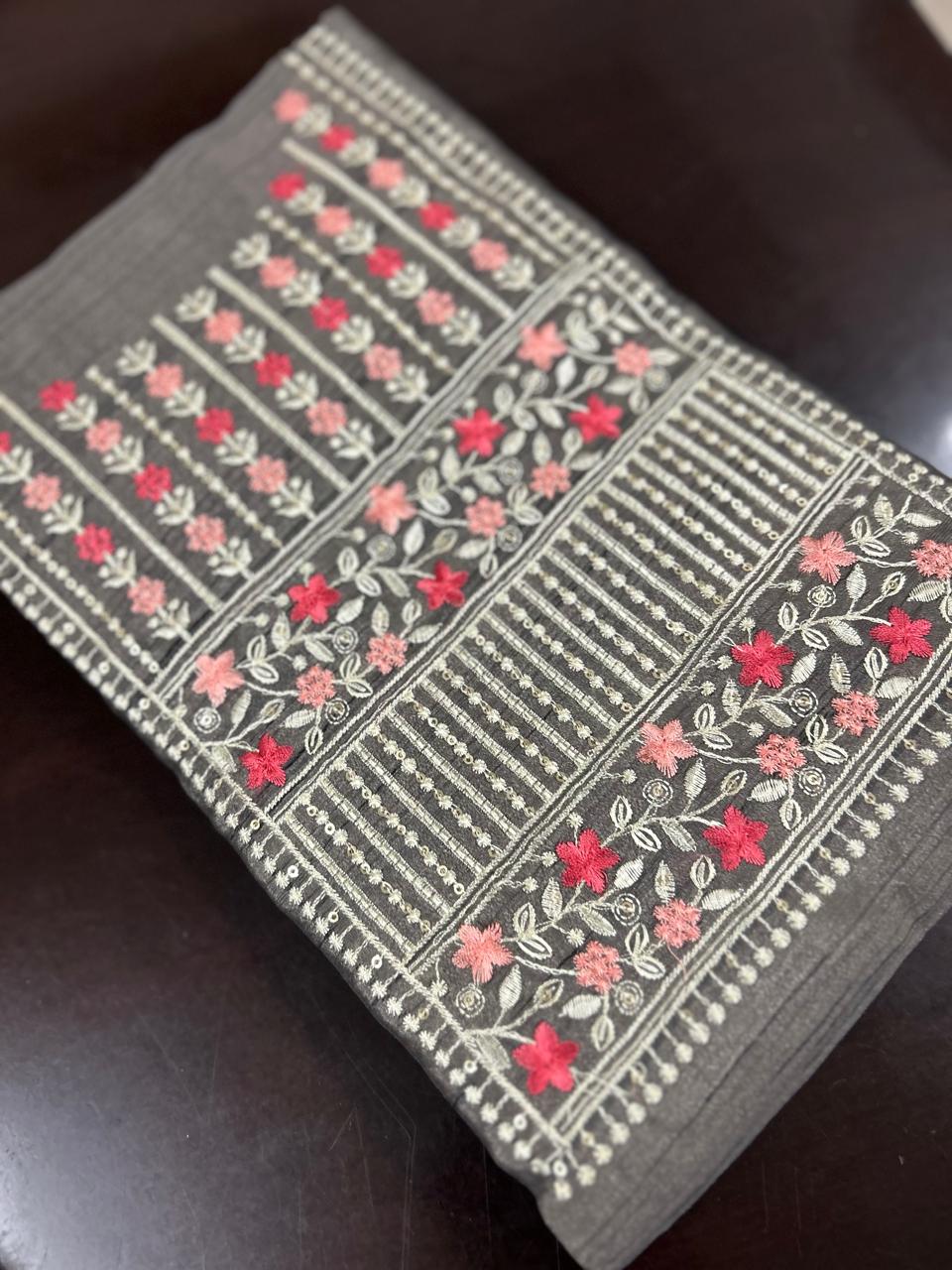 UNSTITCHED SALWAR  SUIT SET -Gray shade Search code 6659