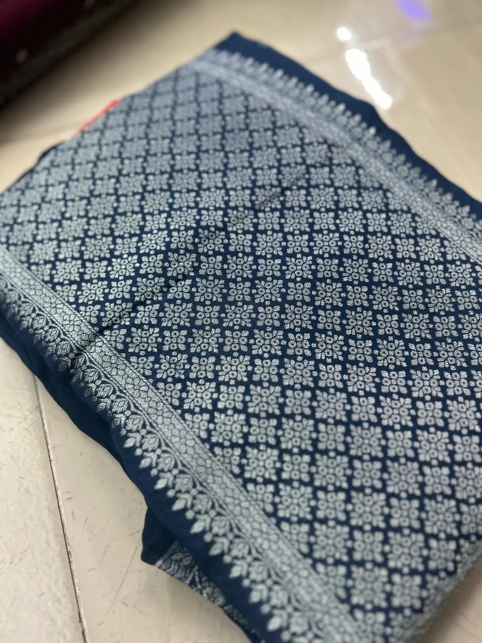 UNSTITCHED SALWAR  SUIT SET -Till blue  shade Search code 7858