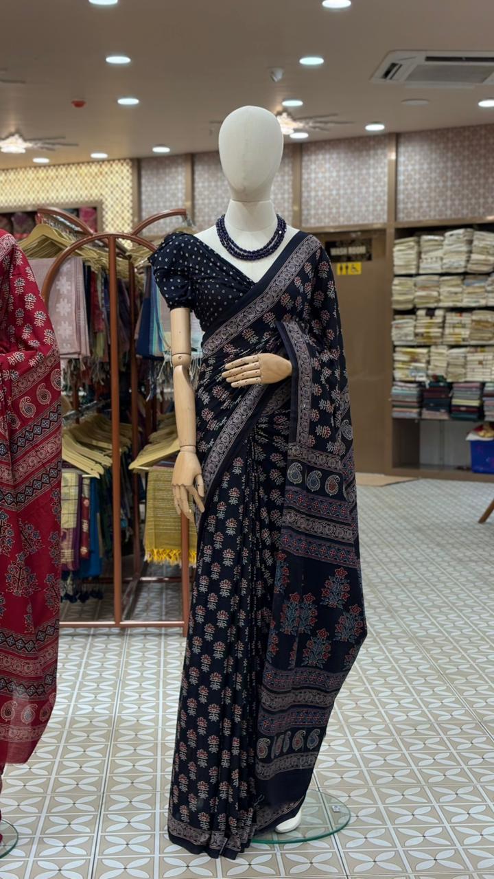 Ajrakh SAREE-black shade Search code 3521
