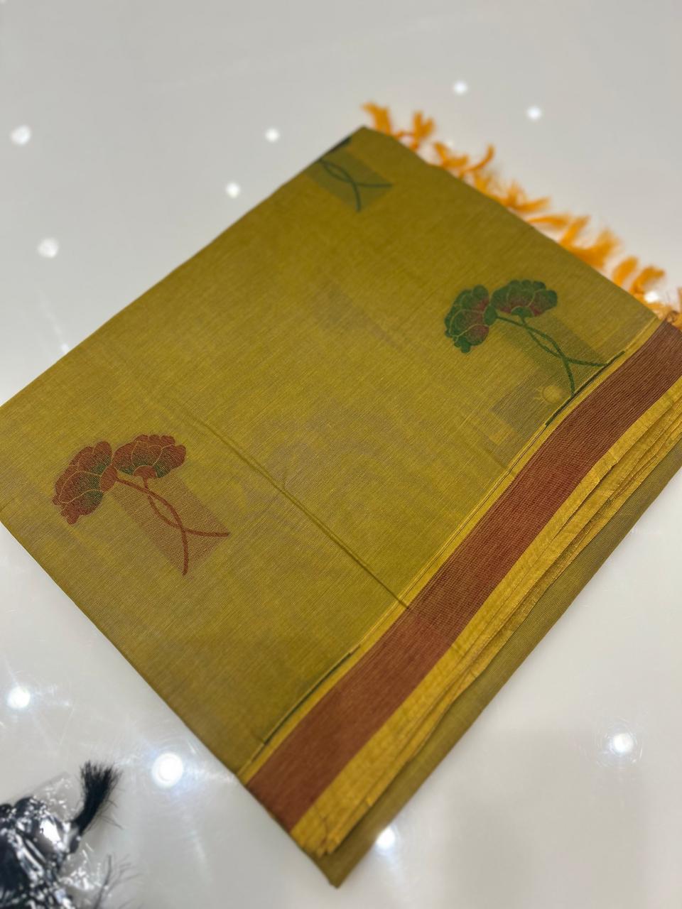 Cotton  Saree-Green Search code 7507