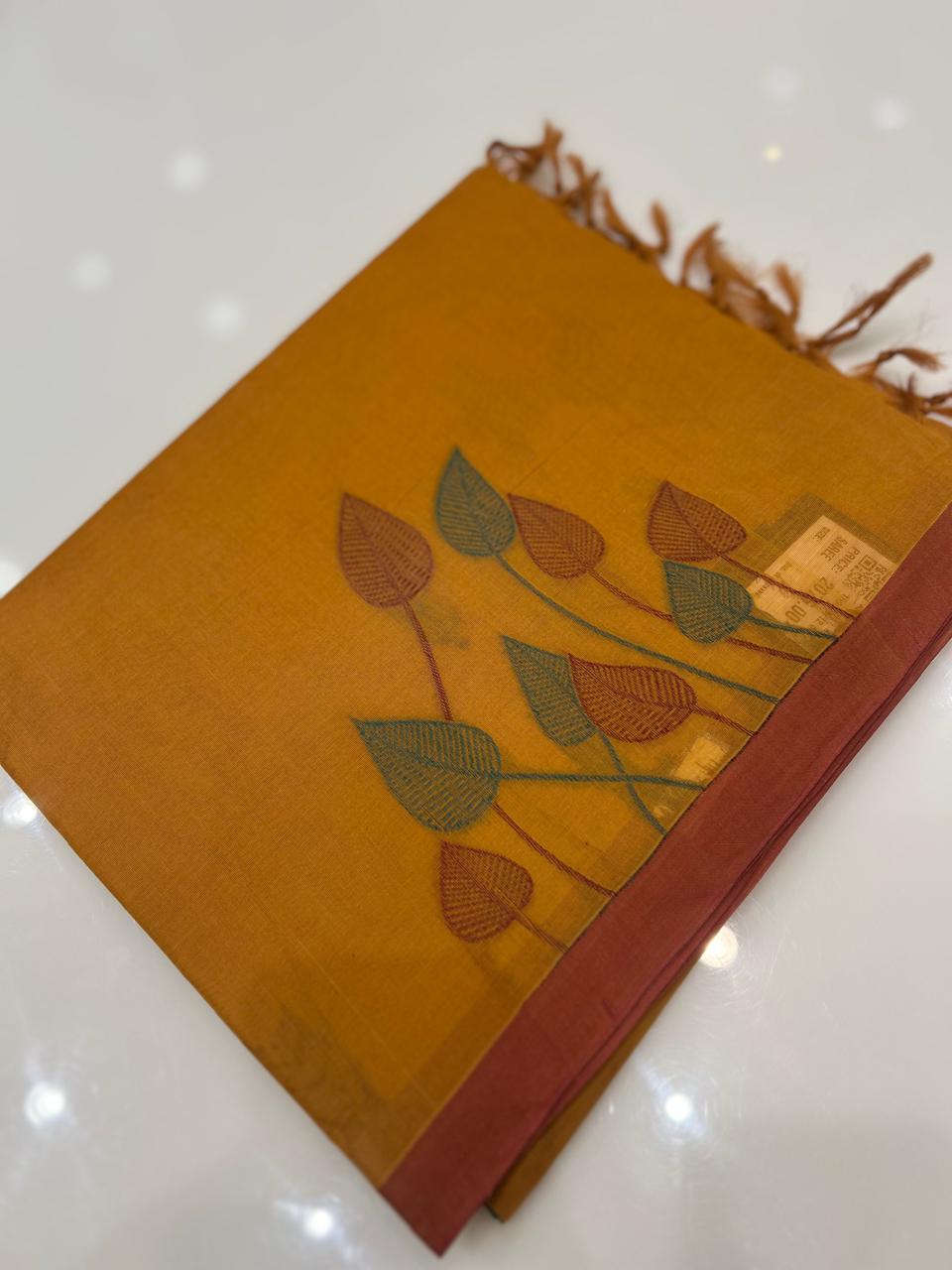 Cotton  Saree-Yellow Search code 7500