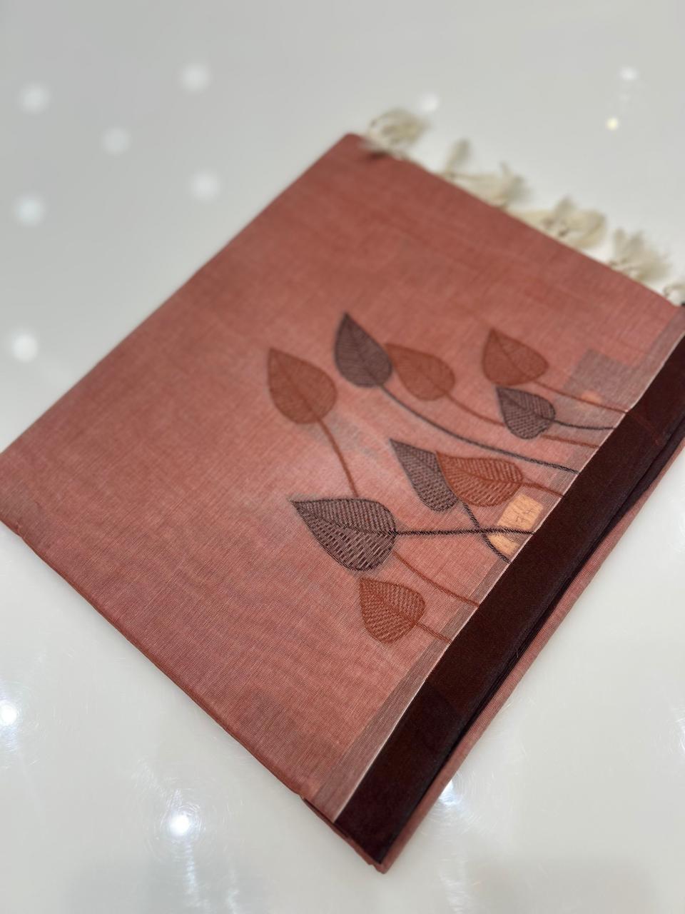 Cotton  Saree-Peach Search code 7504