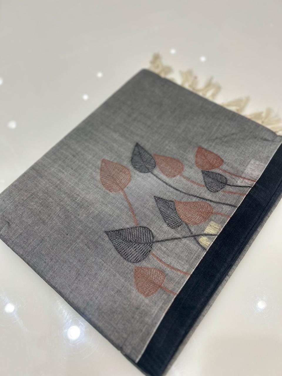 Cotton  Saree-Dusty Gray Search code 7502