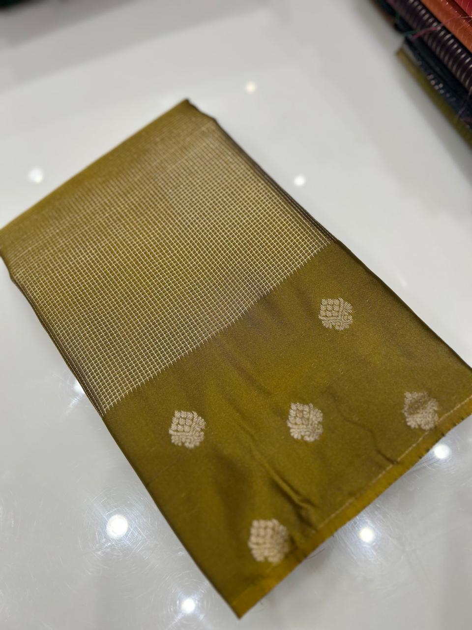 Semi Silk Saree -Mendi green  color Search code 3969