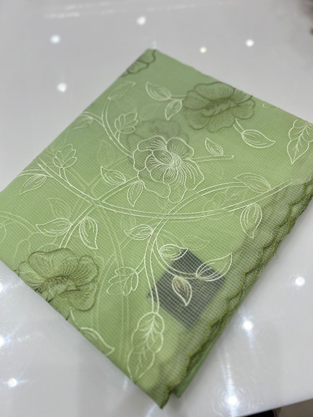 Net cotta Saree - Green color Search code 8850