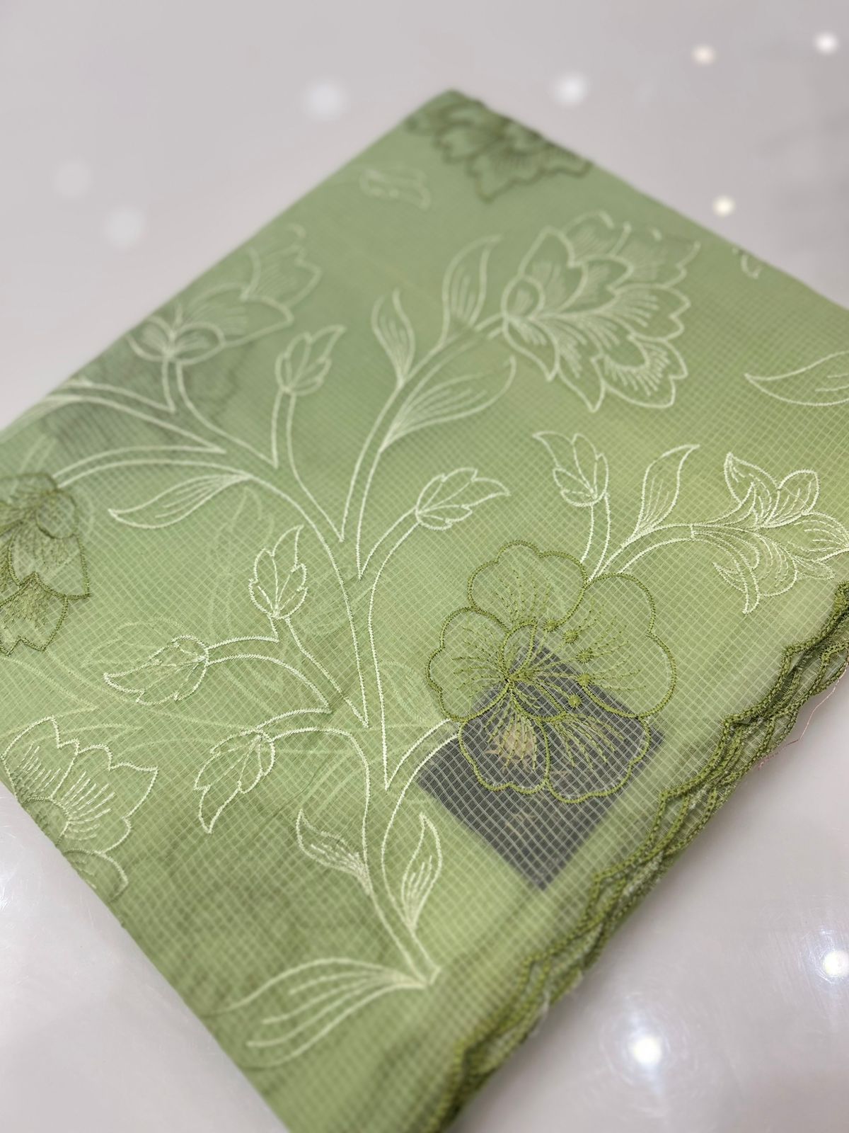 Net cotta Saree -Green color Search code 8857