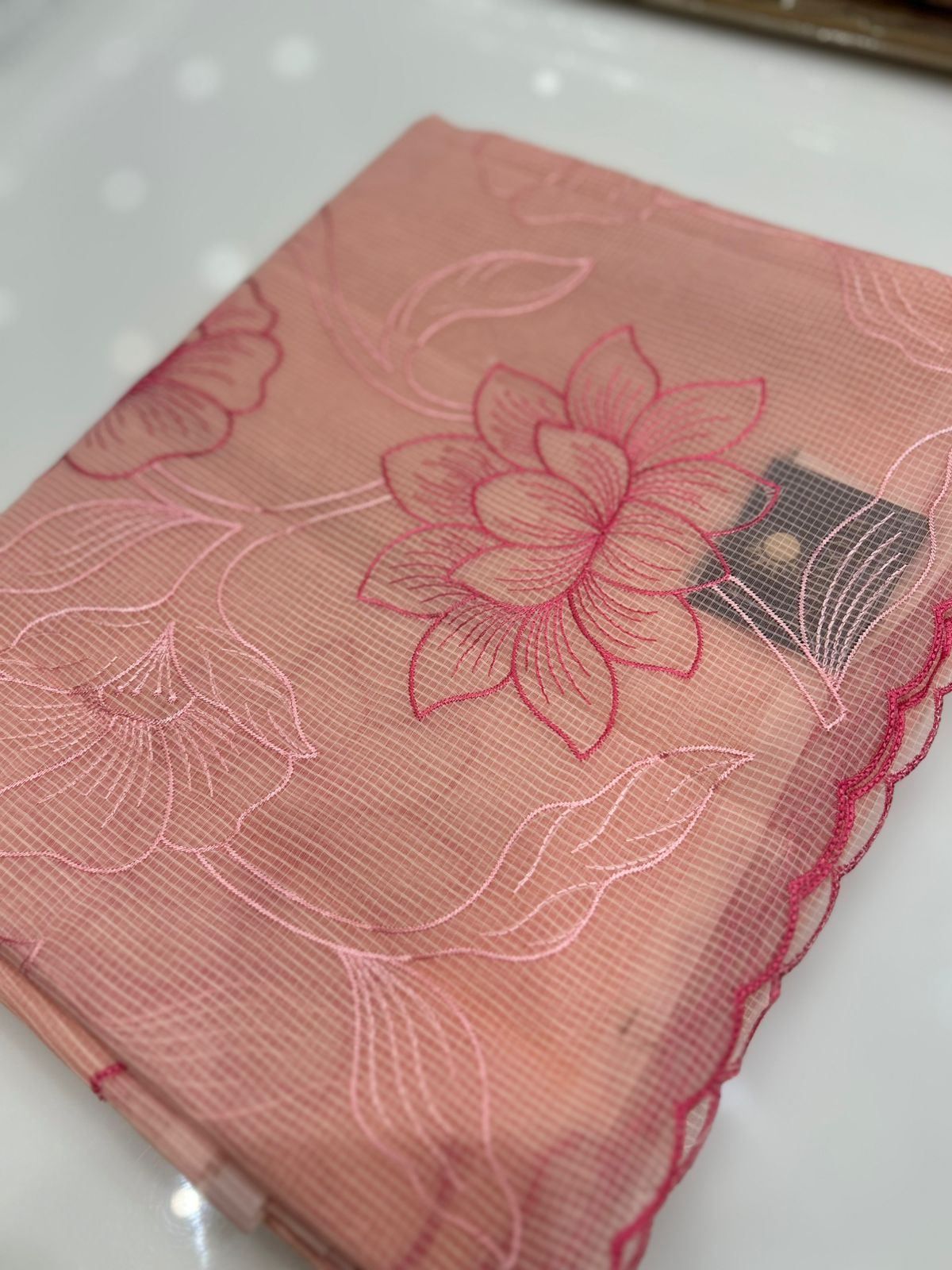 Net cotta Saree -Peach color Search code 8868