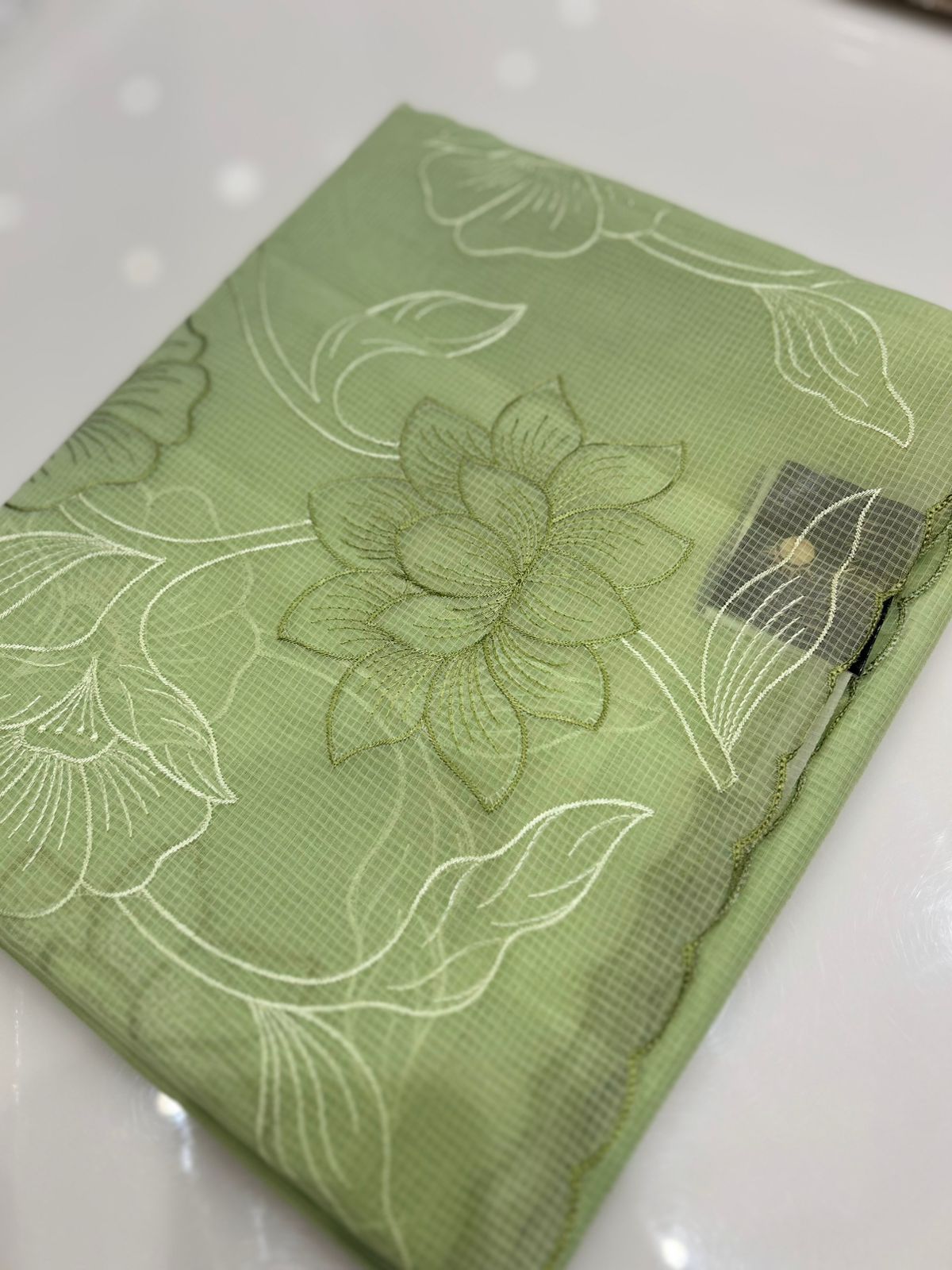 Net cotta Saree - Green color Search code 8869