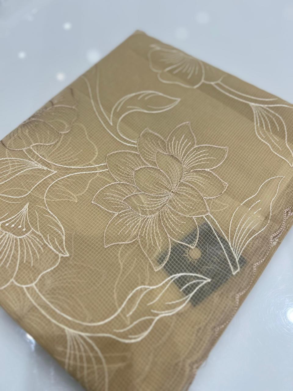 Net cotta Saree - Chiku  color Search code 8871