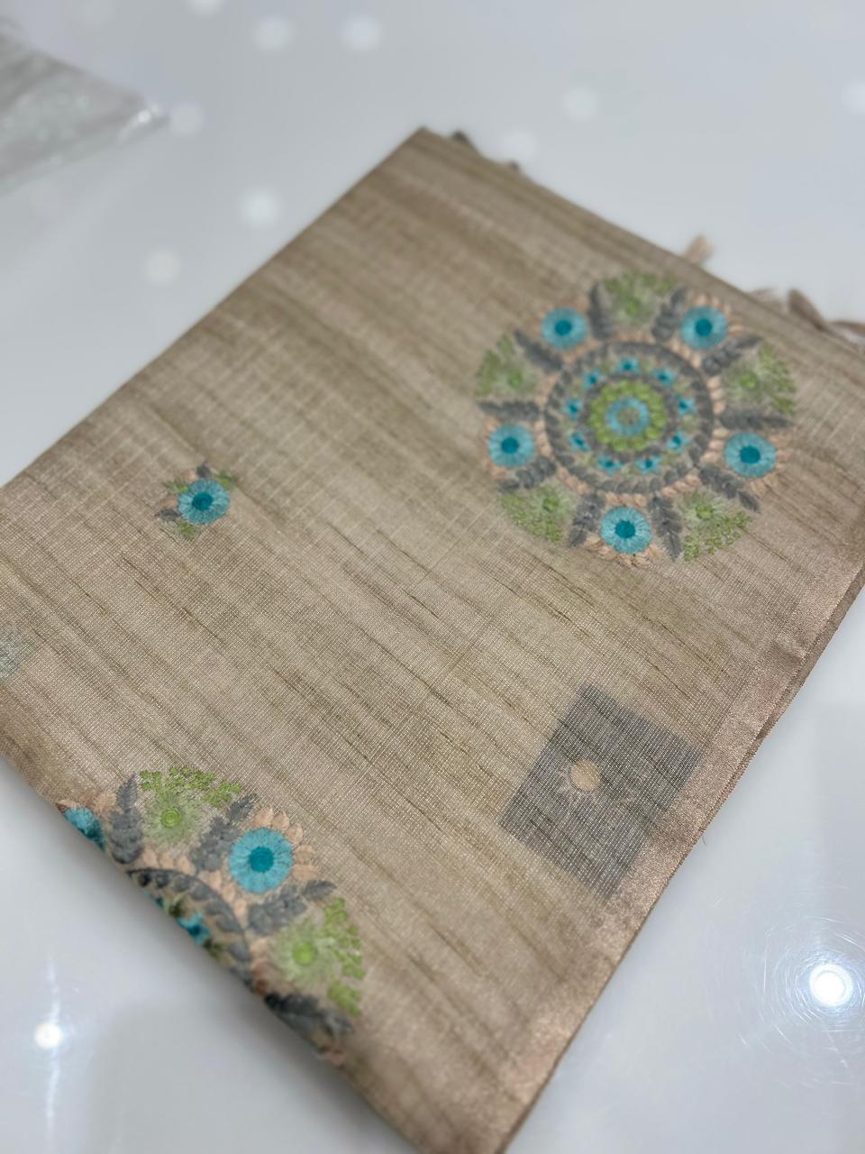 Linen tissue Saree- Chiku  shade Search code 4262