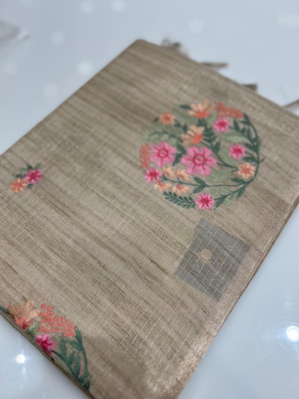 Linen tissue Saree- Chiku  shade Search code 4260