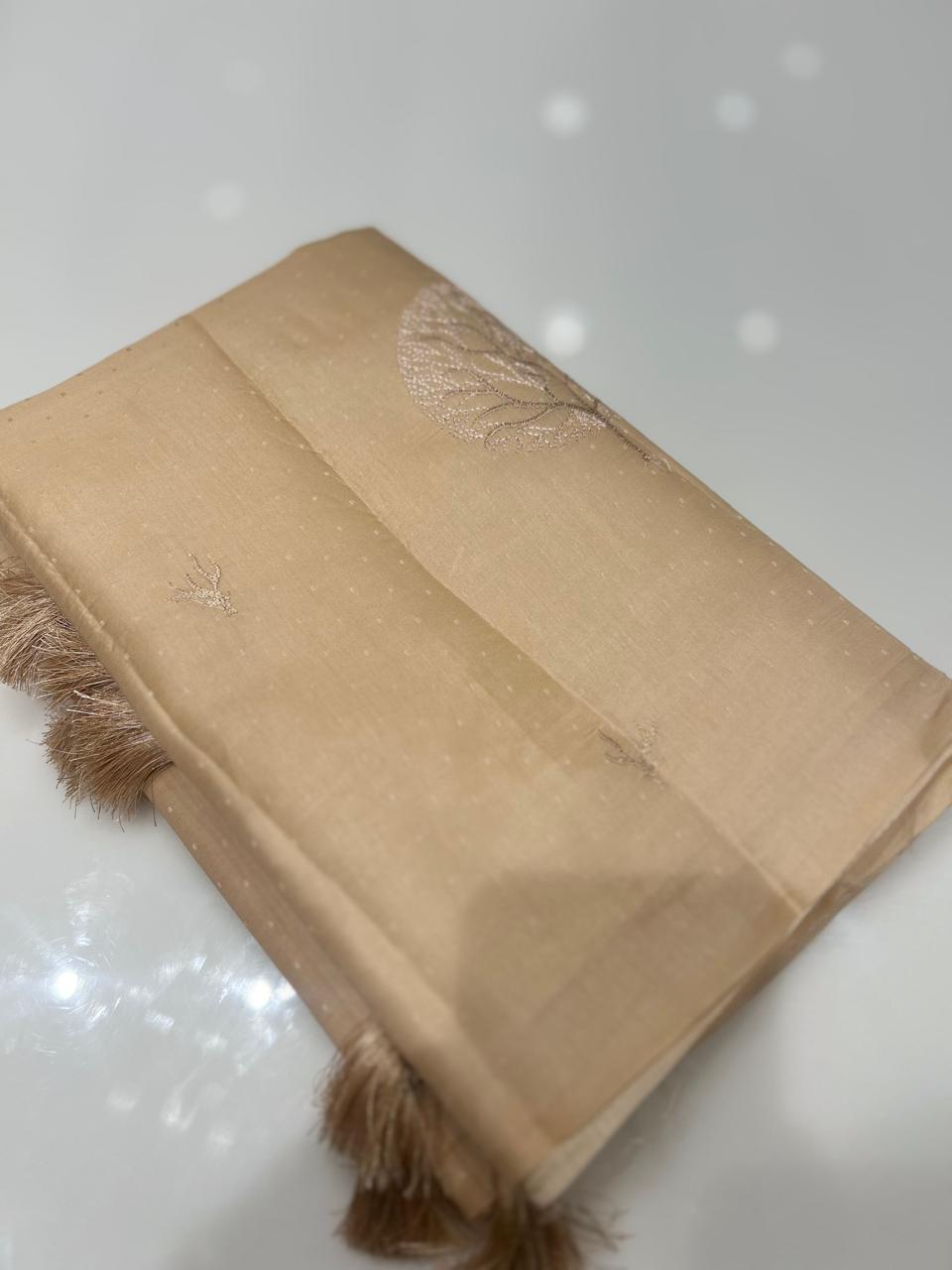 SATIN TUSSAR SAREE -Golden biscuit   shade  color Search code 9401