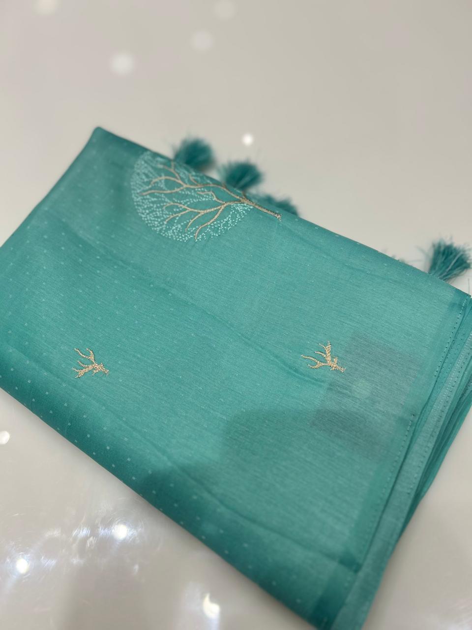 SATIN TUSSAR SAREE -Blue shade  color Search code 9404