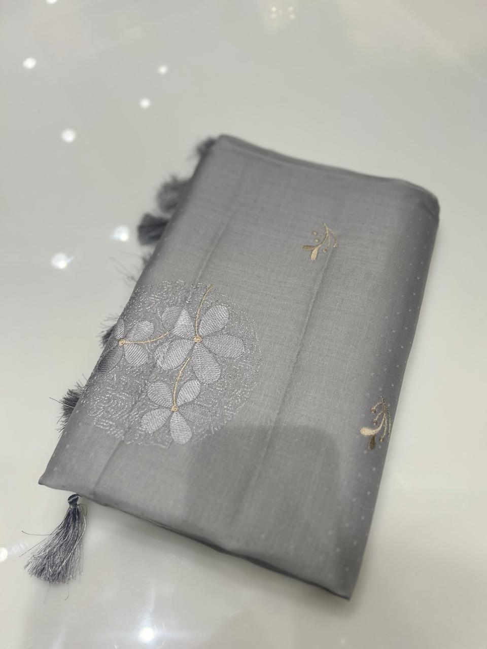 SATIN TUSSAR SAREE -Gray shade  color Search code 9406
