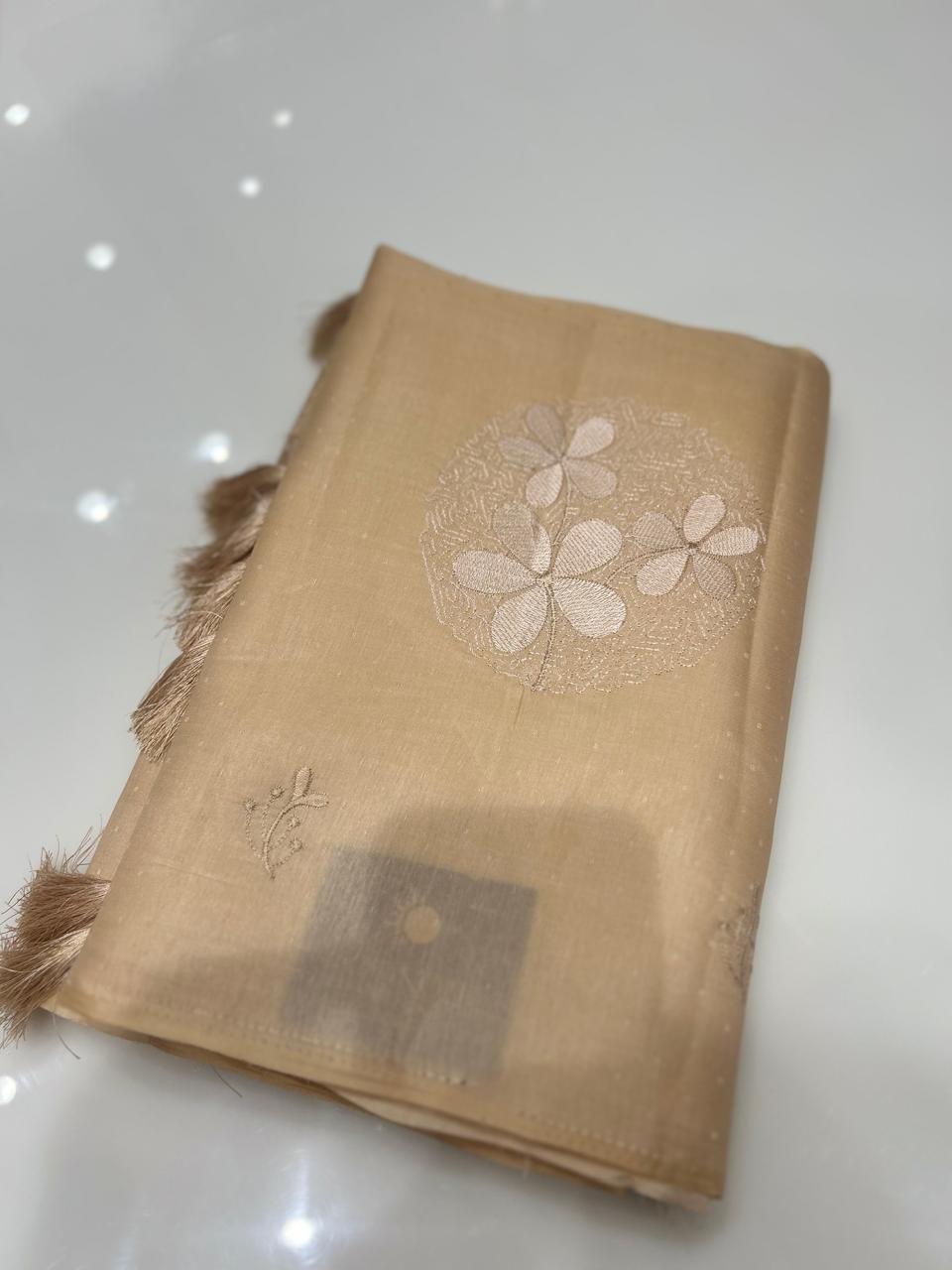 SATIN TUSSAR SAREE -Golden biscuit shade  color Search code 9409