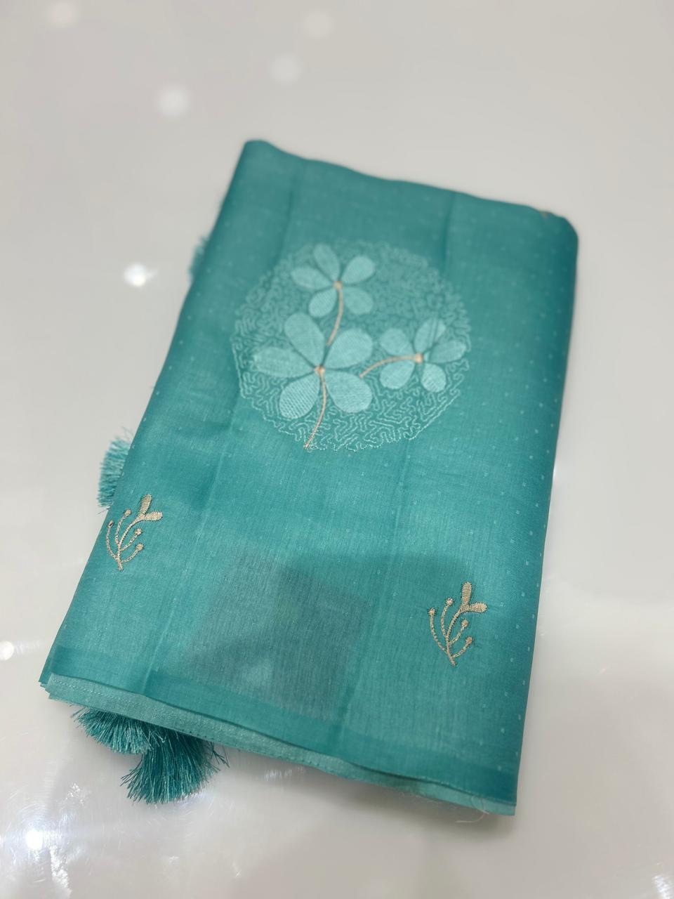 SATIN TUSSAR SAREE -Blue shade  color Search code 9411