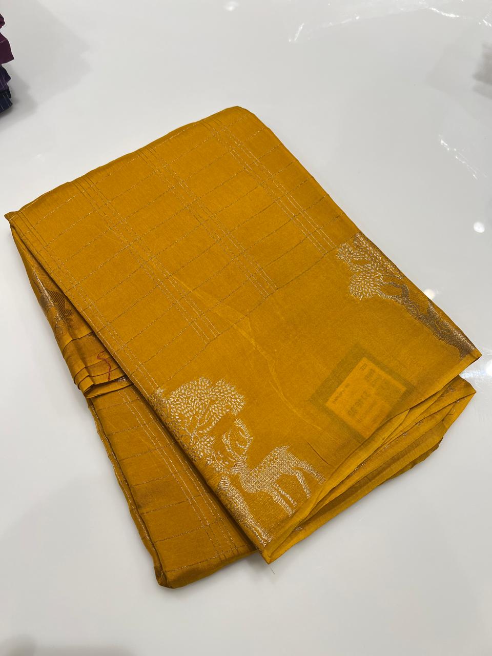 Dola silk Saree - Yellow Color  search code 3837
