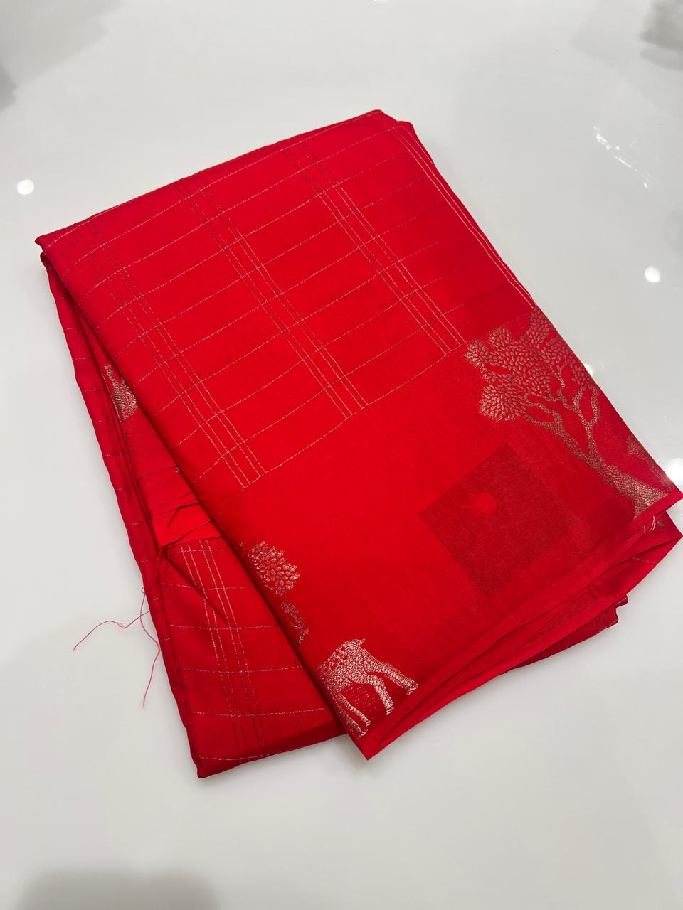 Dola silk Saree - Red Color  search code 3838